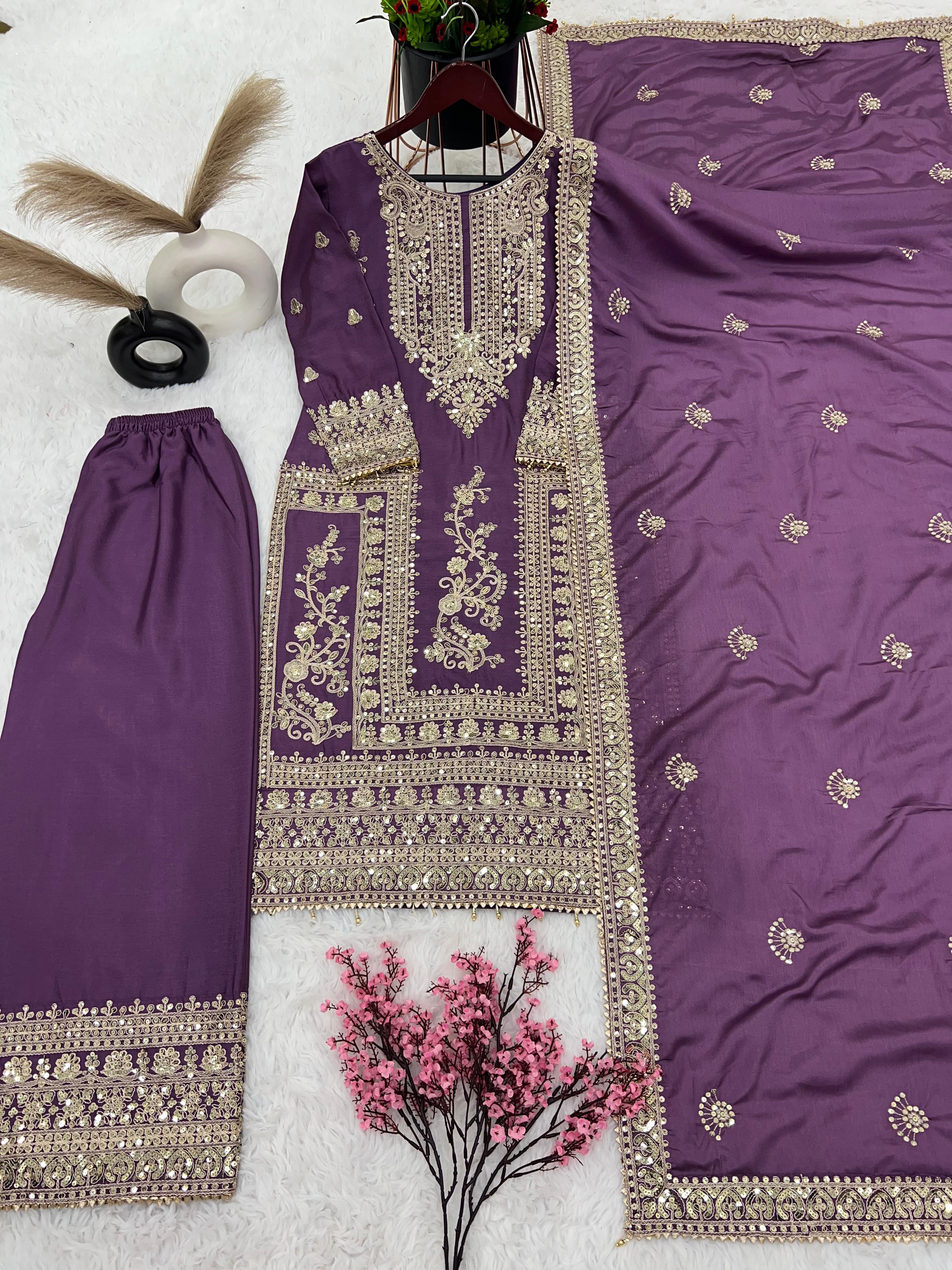Mesmerizing Embroidery Work Onion  Color Sharara Suit