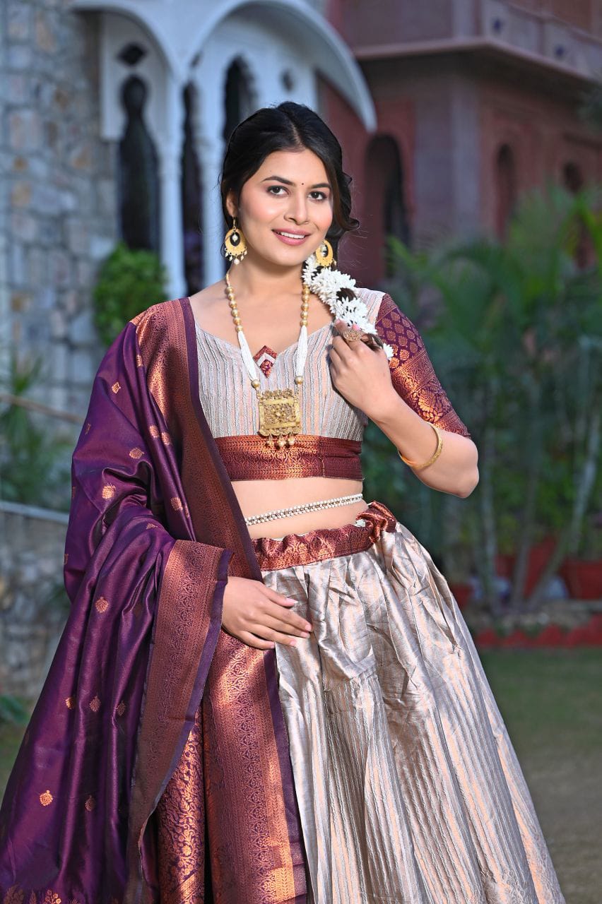 Glimmering Zari Weaving Work Maroon Color Lehenga Choli