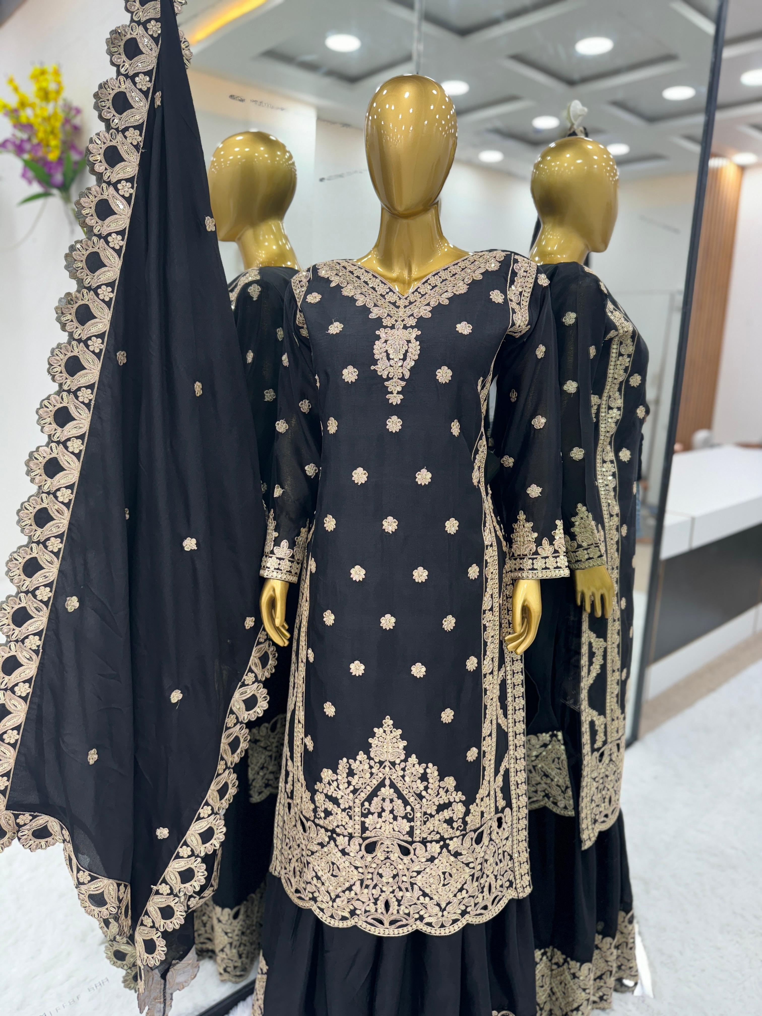 Fancy  Sequence Work Black Color Suit
