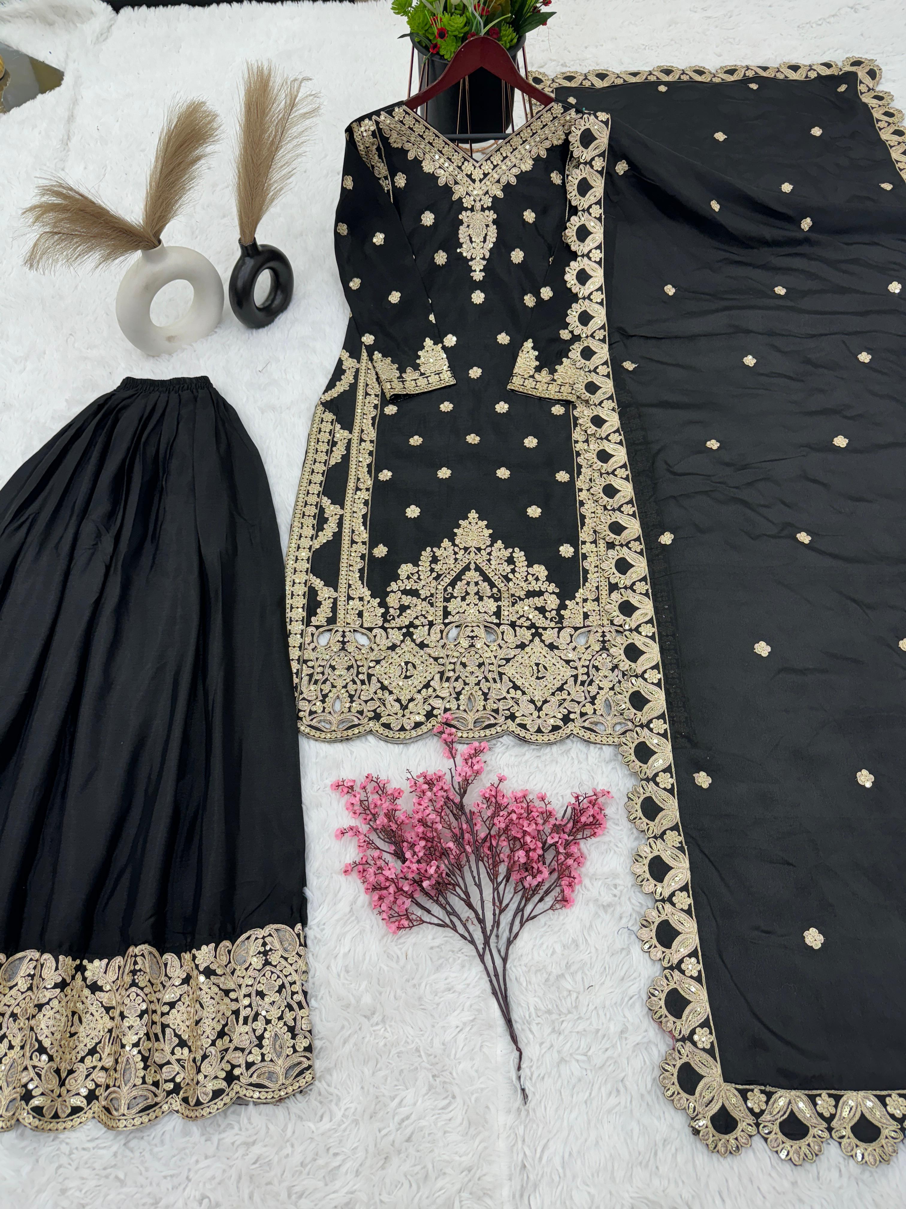 Fancy  Sequence Work Black Color Suit
