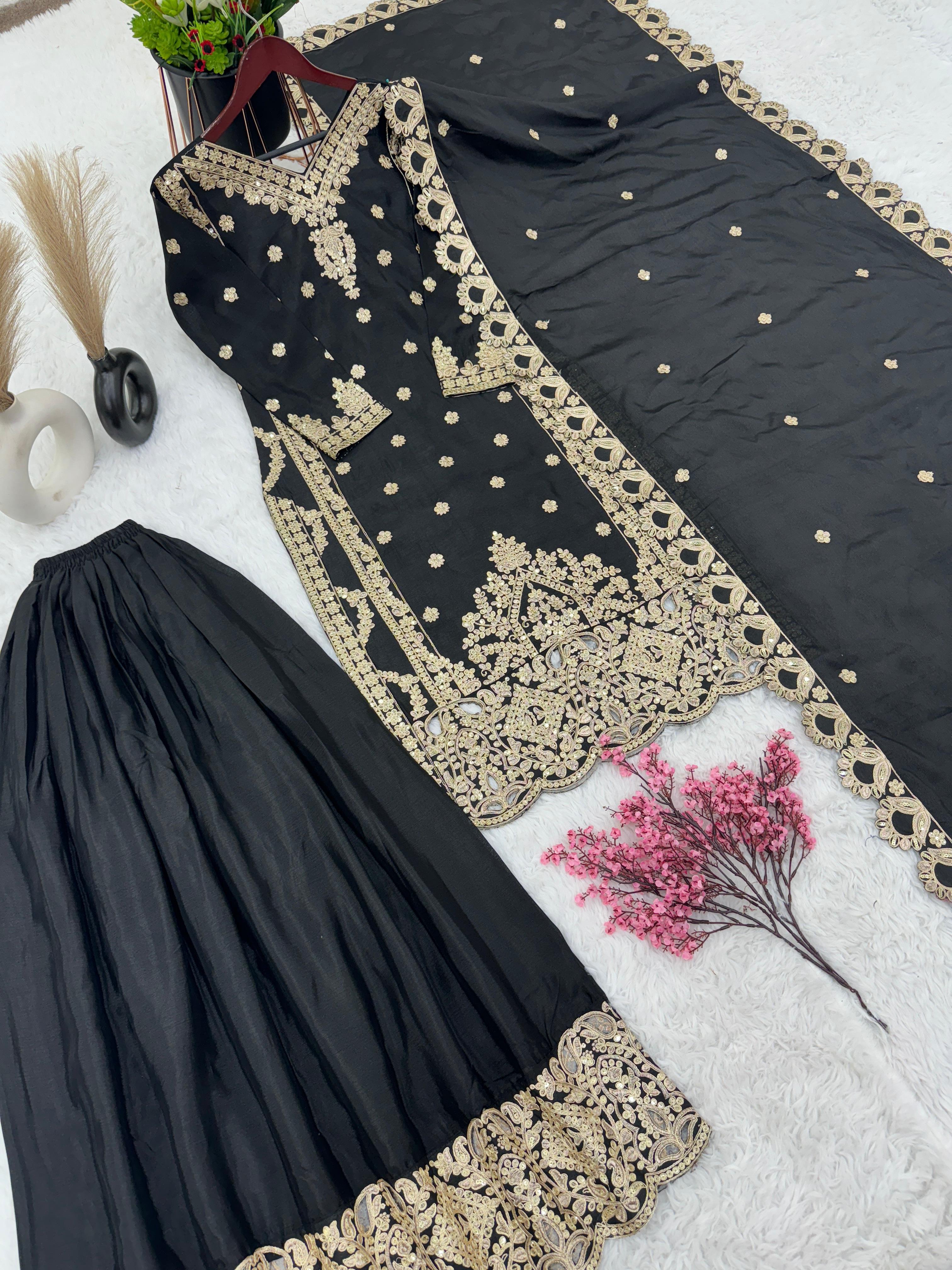 Fancy  Sequence Work Black Color Suit