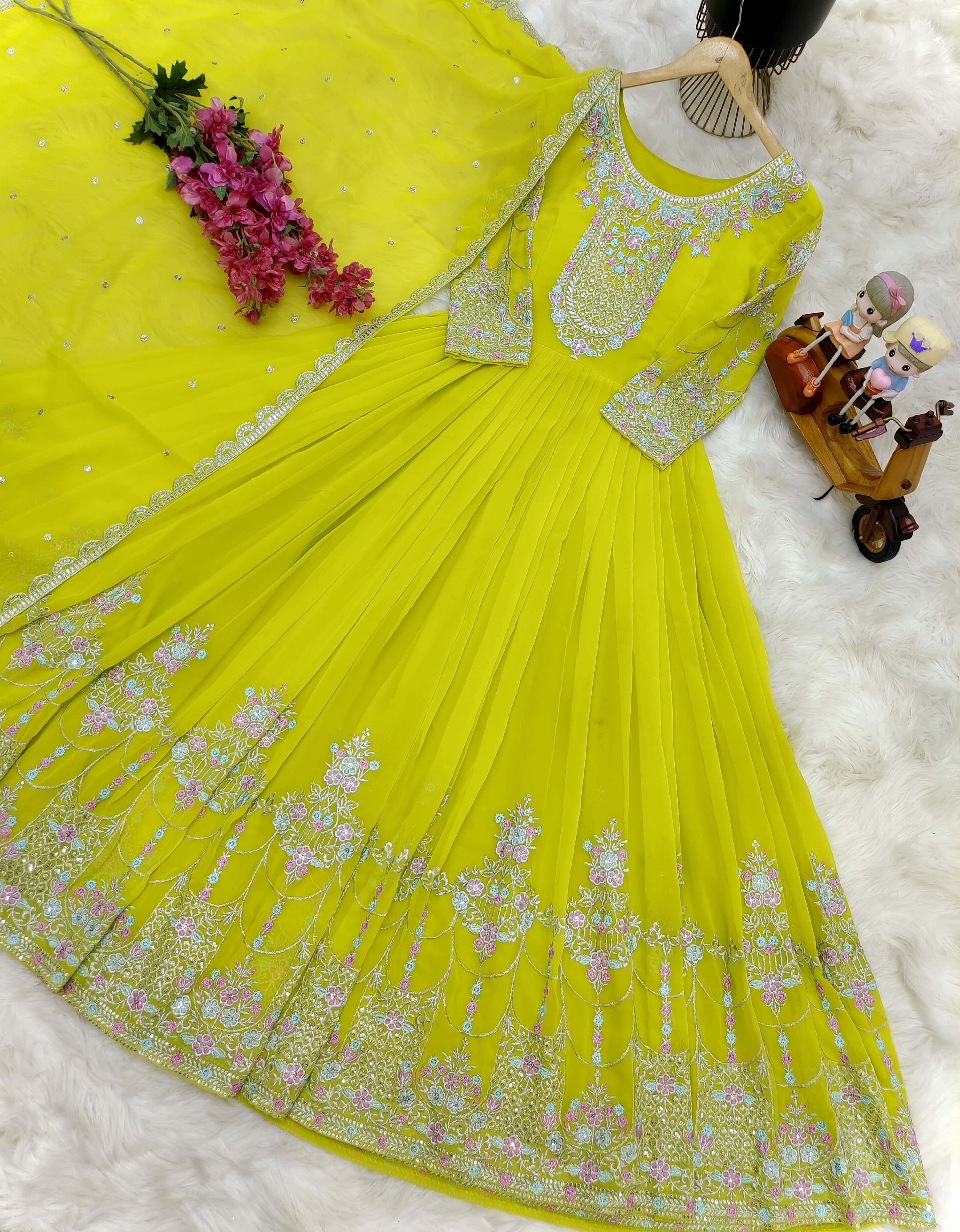 Outstanding  Sequence Embroidery Perrot Color Gown