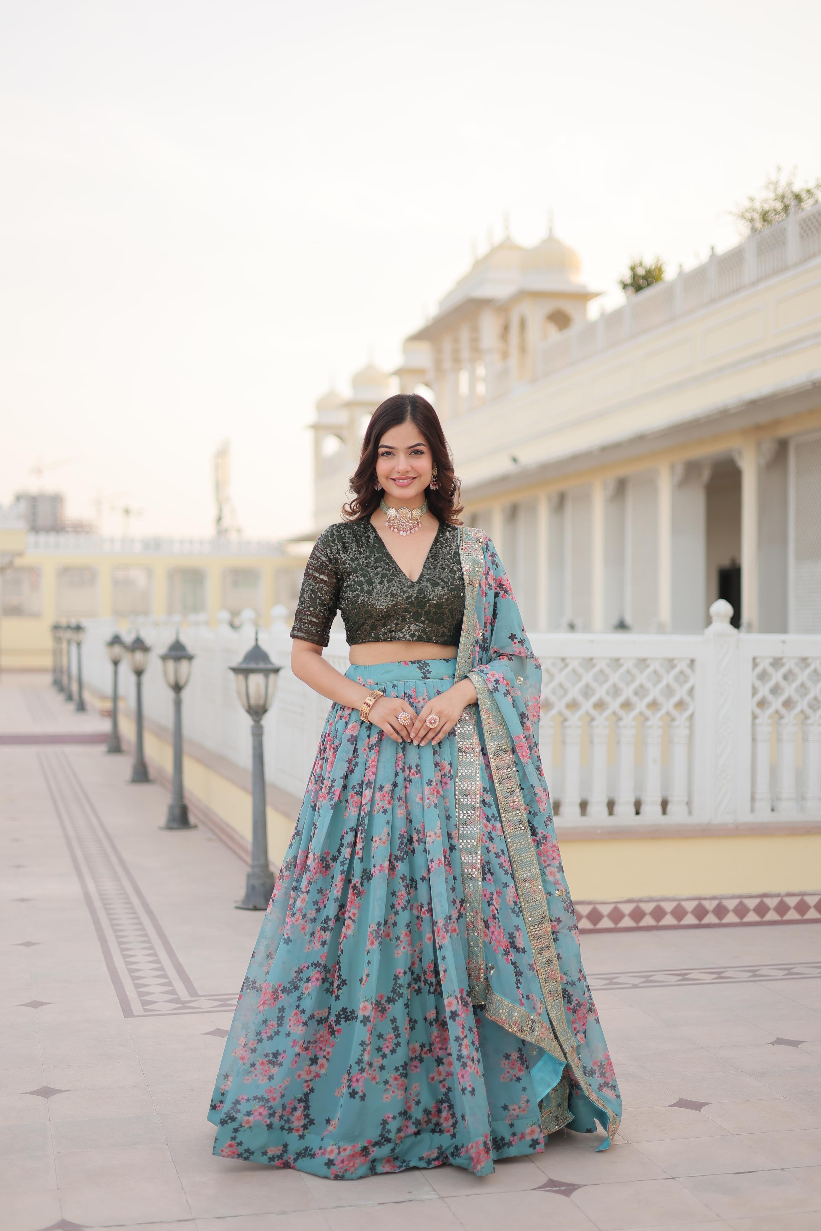 Mesmerizing  Digital Printed Sky Color Lehenga Choli