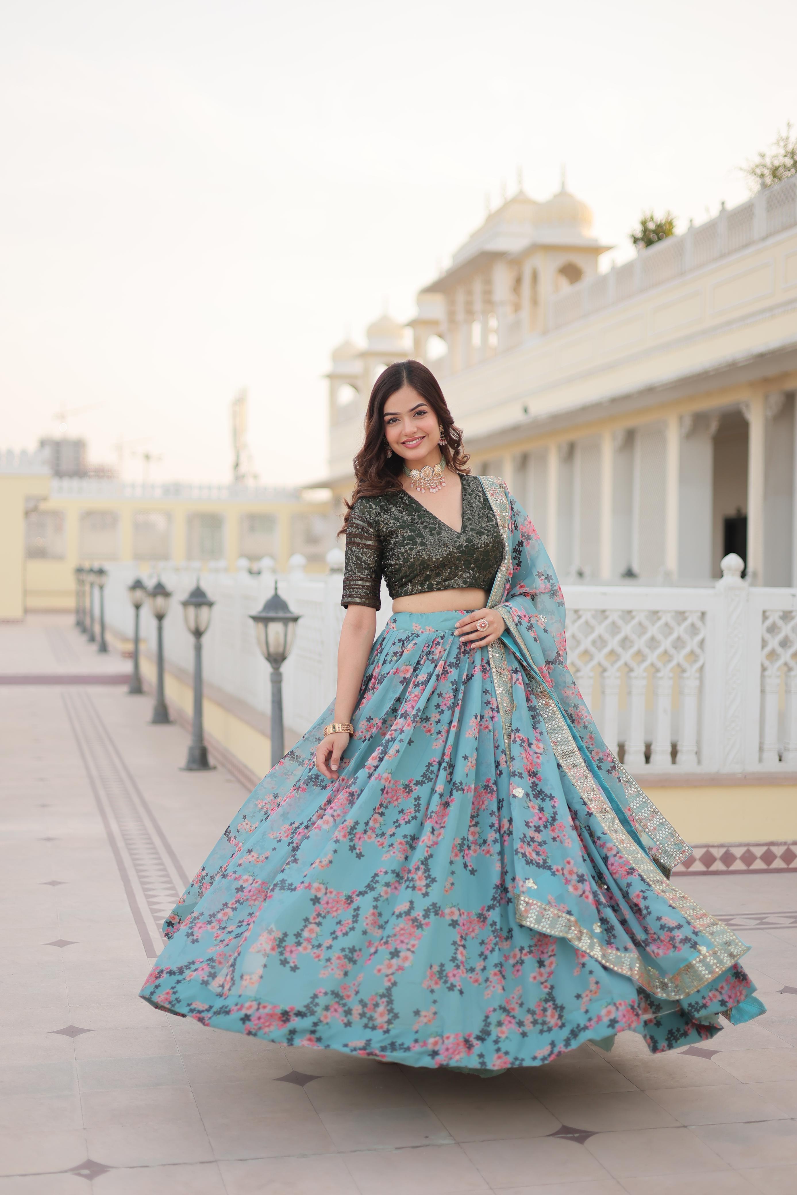 Mesmerizing  Digital Printed Sky Color Lehenga Choli