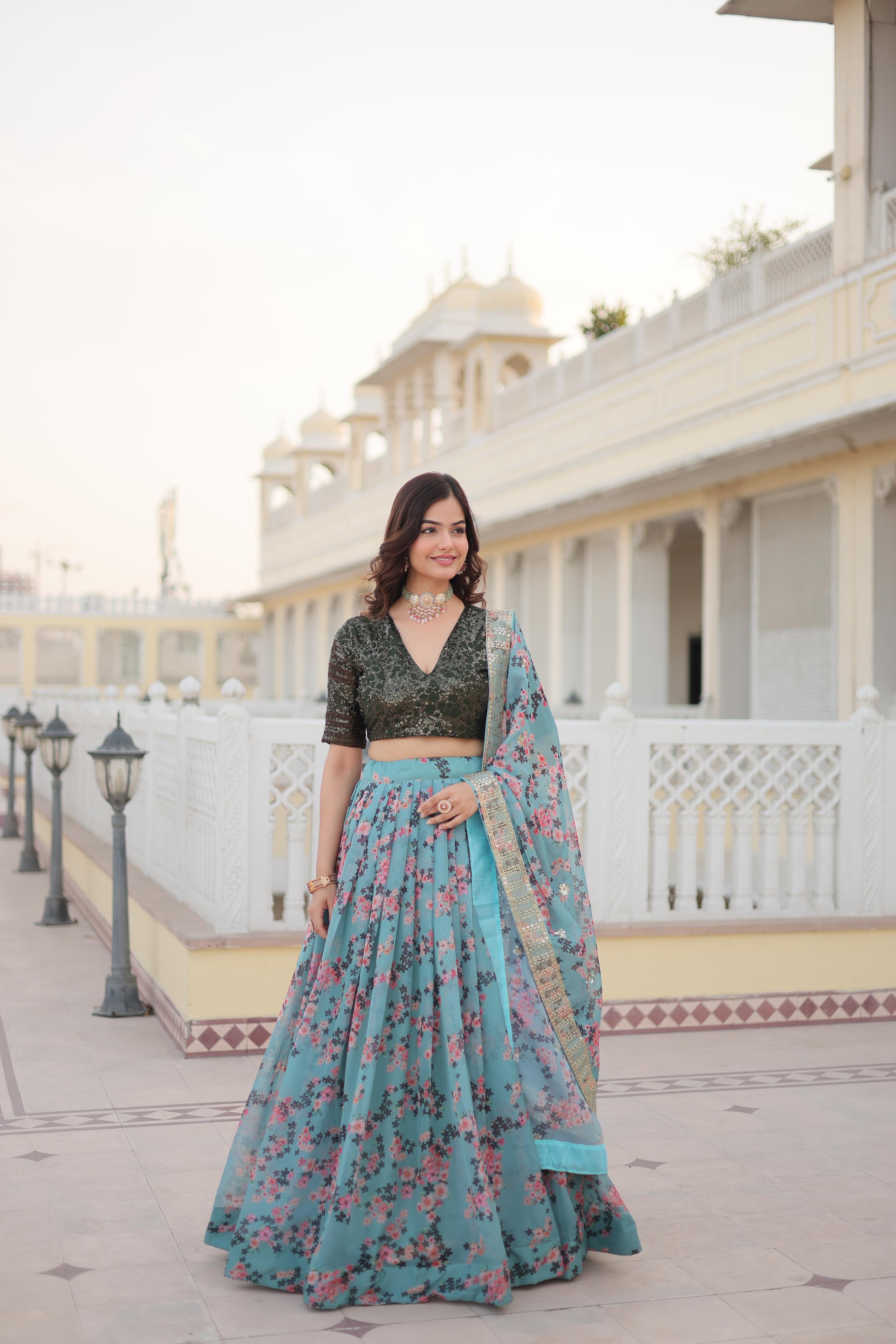 Mesmerizing  Digital Printed Sky Color Lehenga Choli