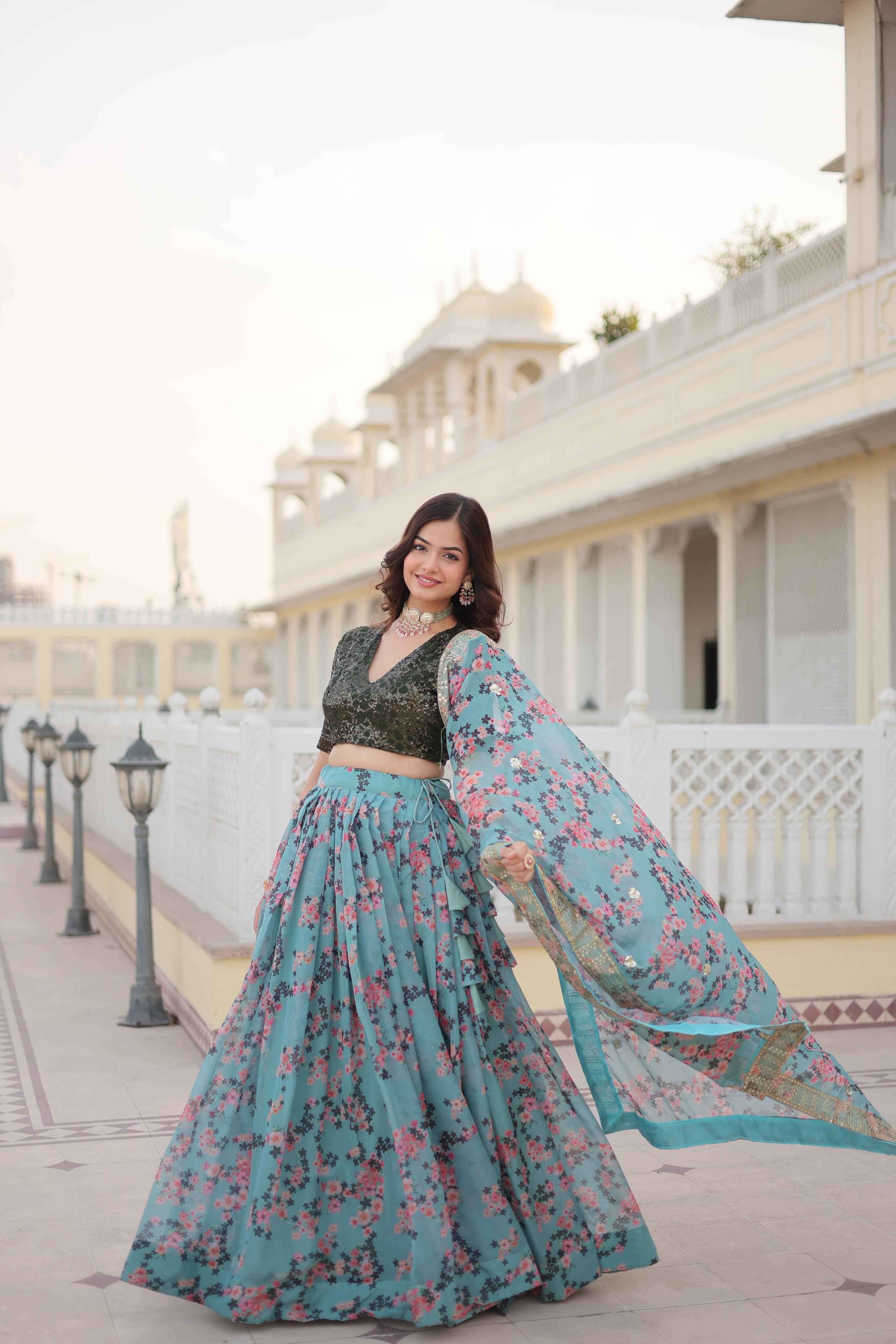 Mesmerizing  Digital Printed Sky Color Lehenga Choli