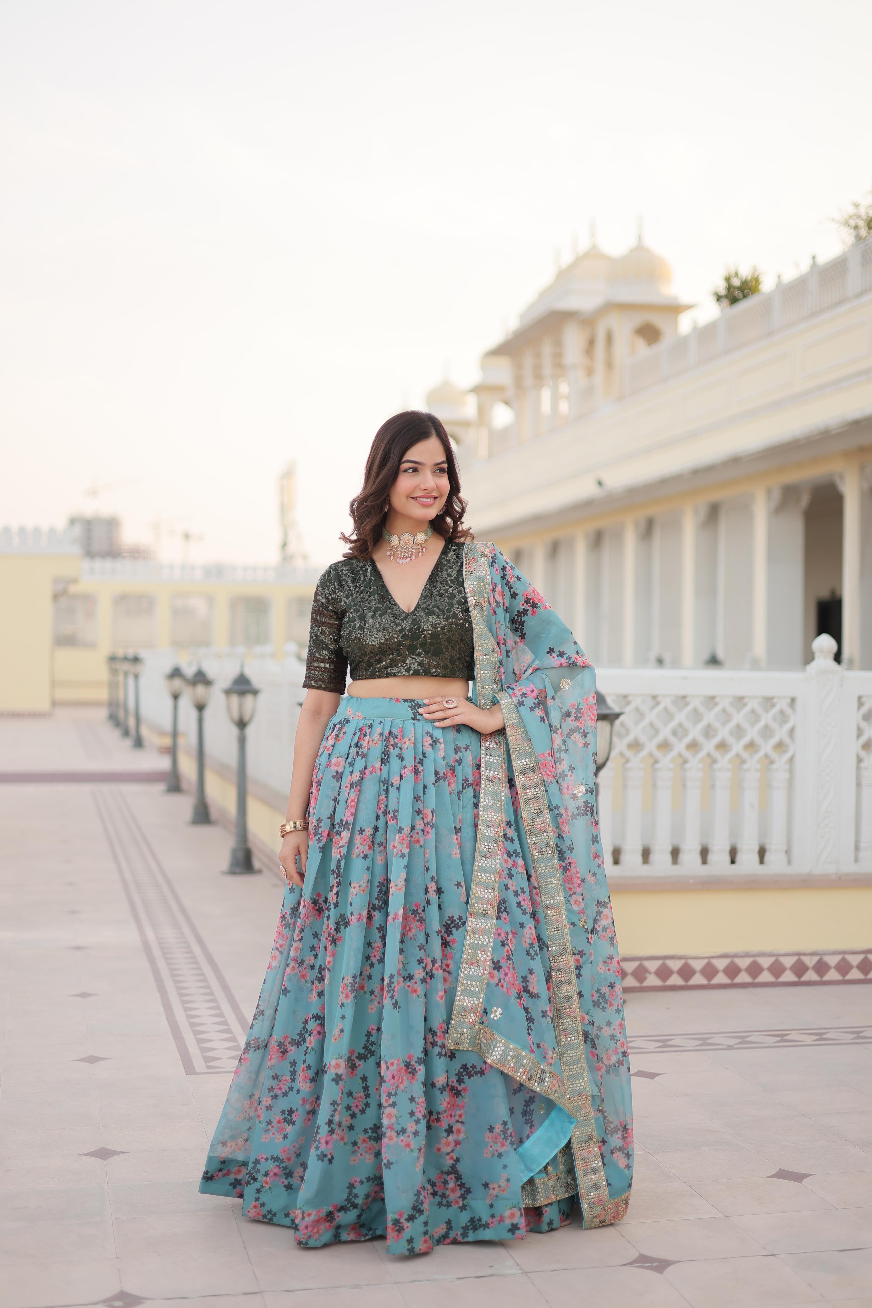 Mesmerizing  Digital Printed Sky Color Lehenga Choli