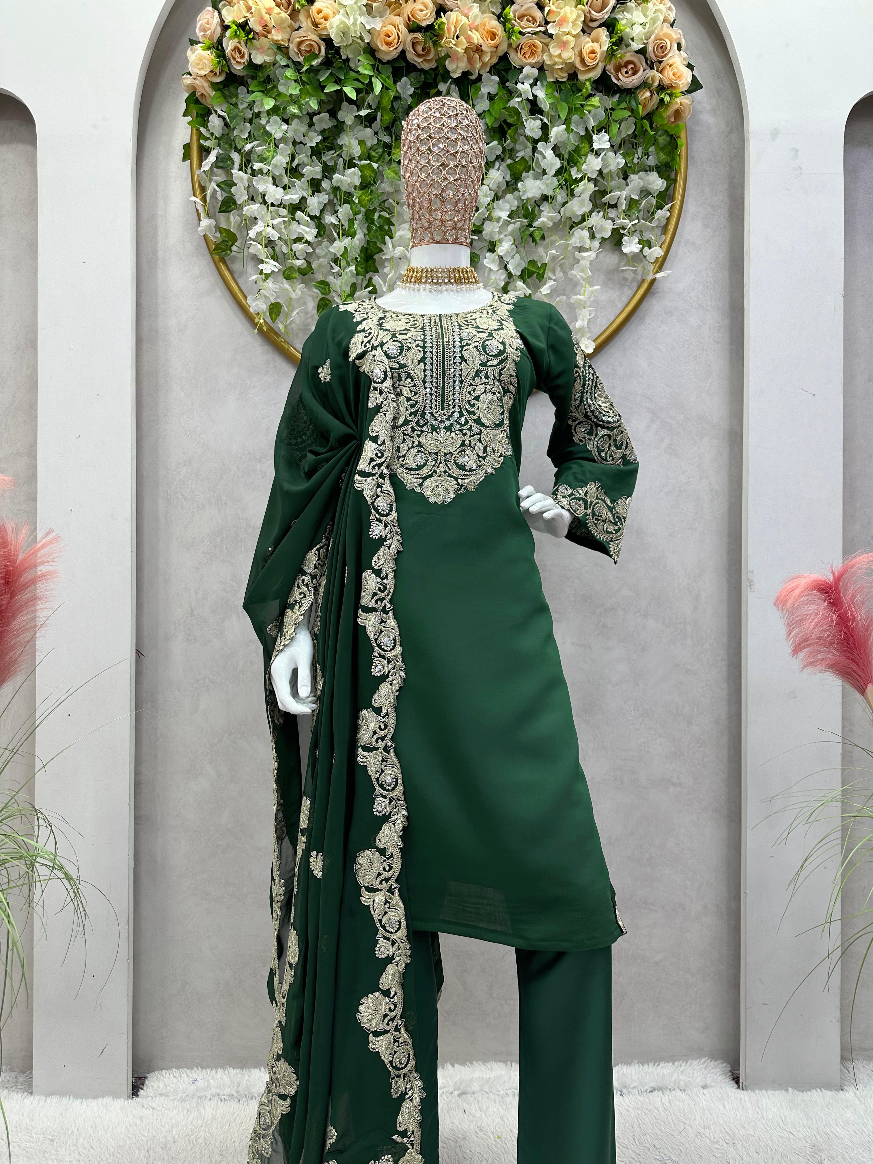 Designer Sequences Work Green Color Anarkali Suit