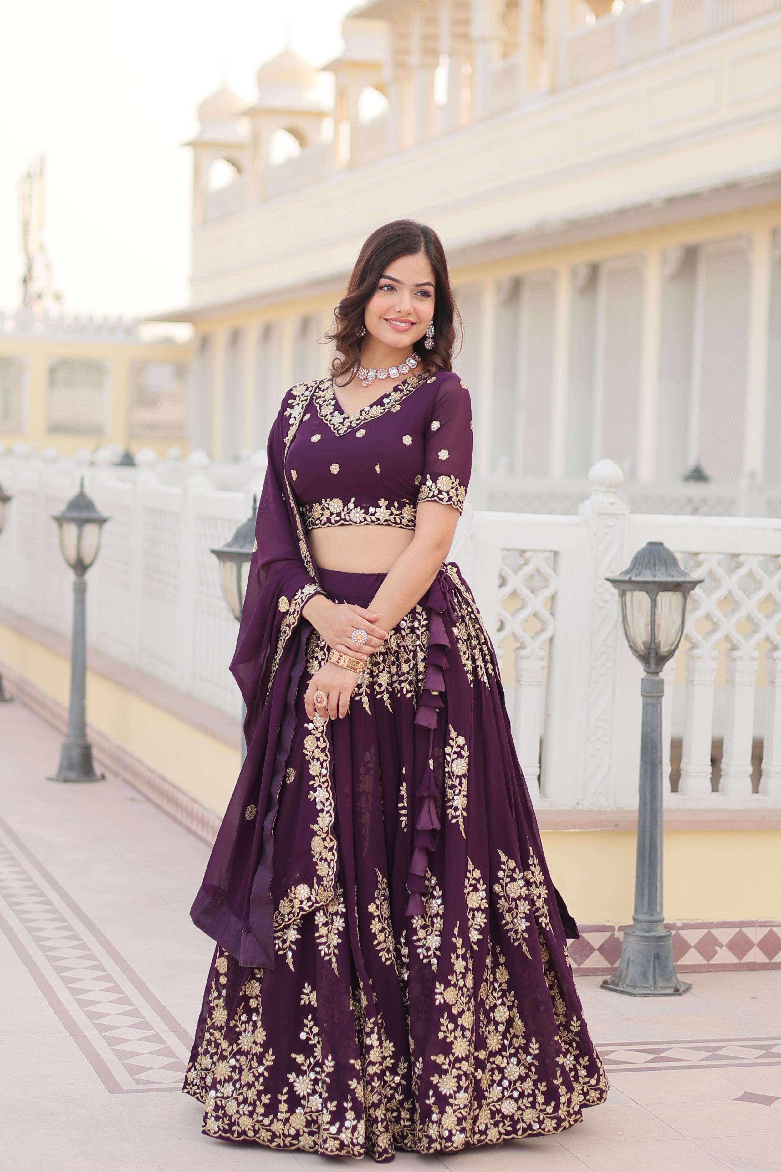 Embellished Embroidered Work Wine Color Lehenga Choli