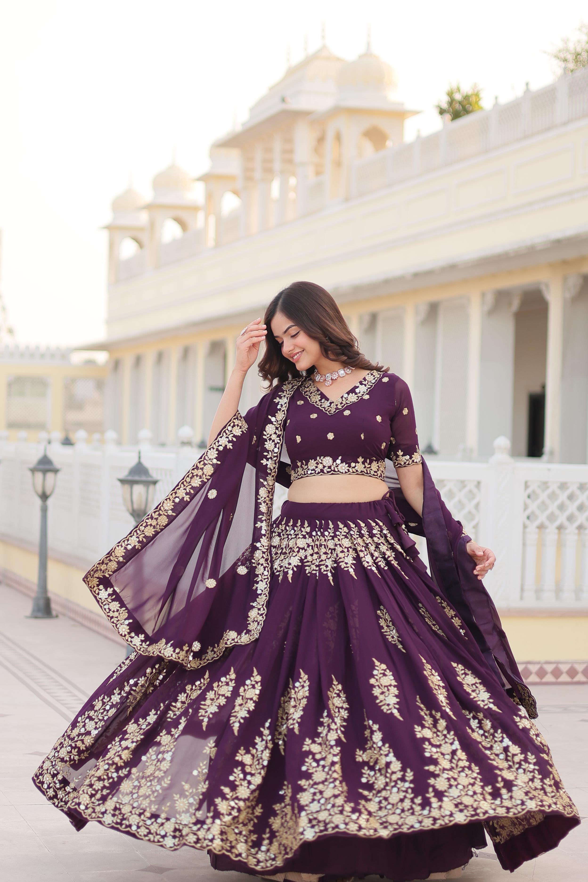 Embellished Embroidered Work Wine Color Lehenga Choli