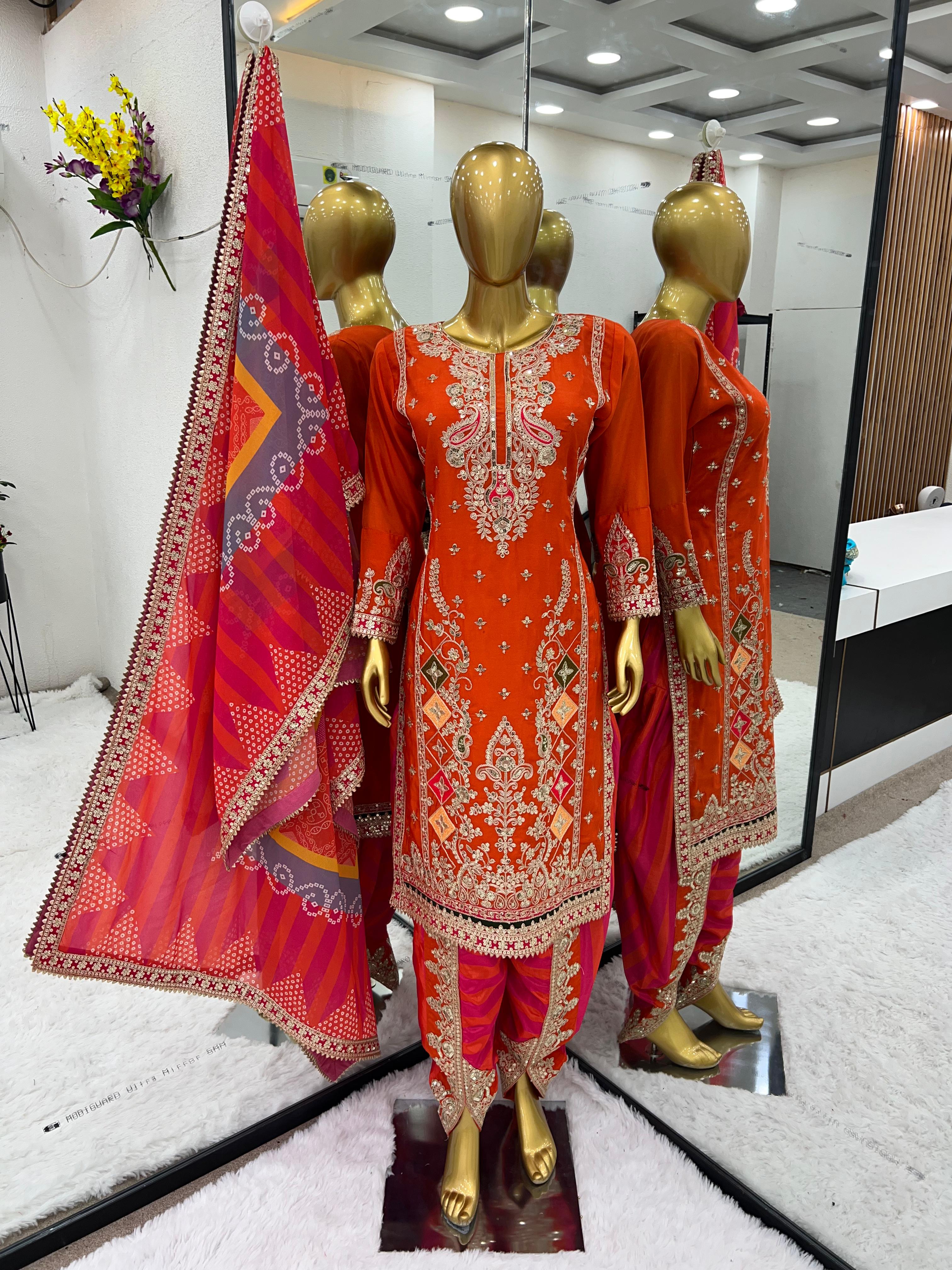 Beautiful Sequence Work Orange Color Dhoti Salwar
