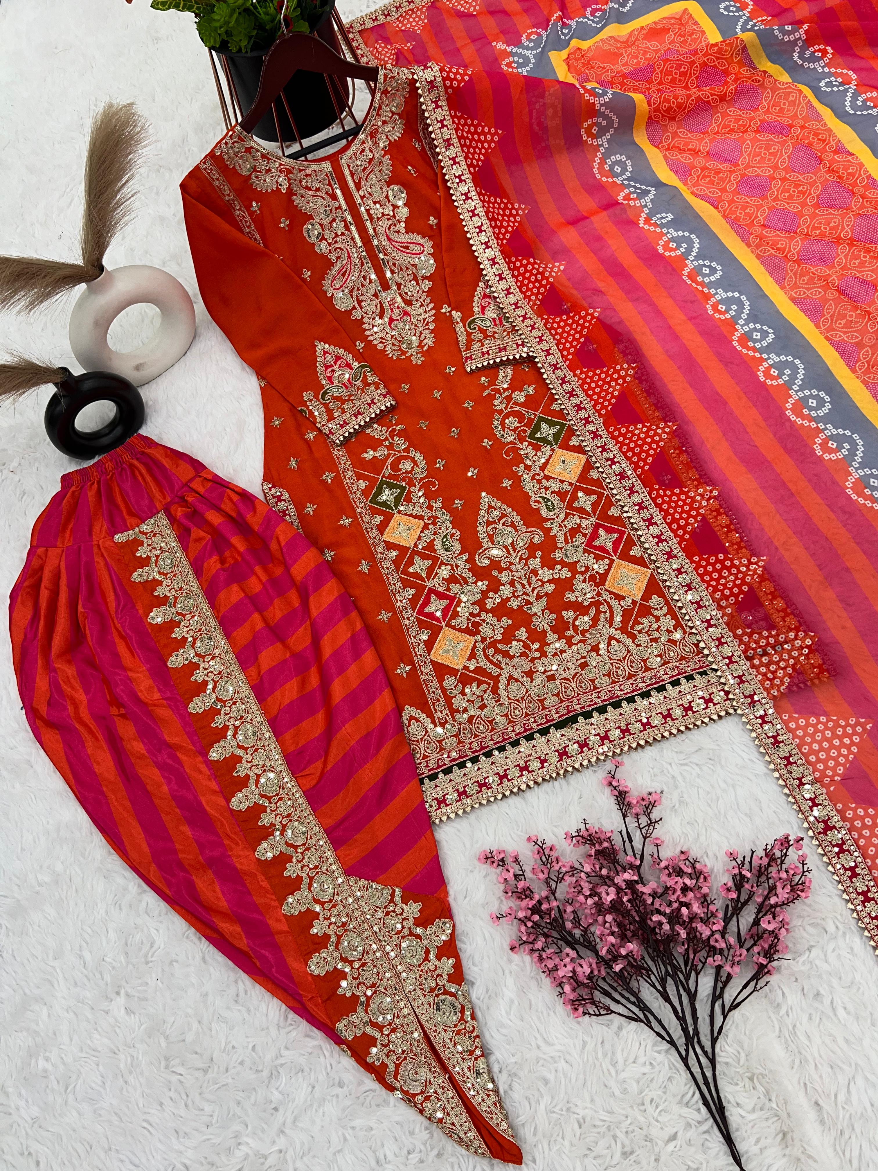 Beautiful Sequence Work Orange Color Dhoti Salwar