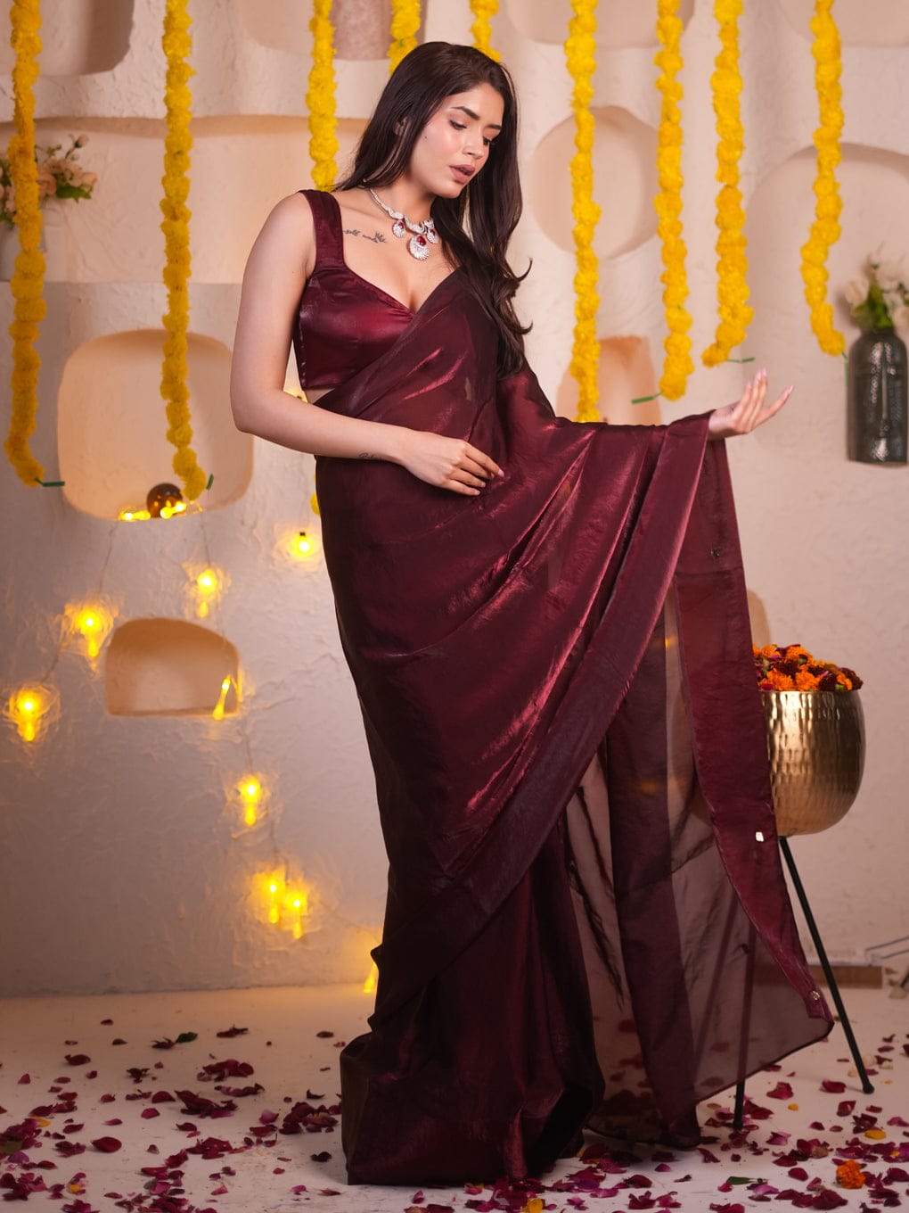 Embellished Maroon Color Silk Saree