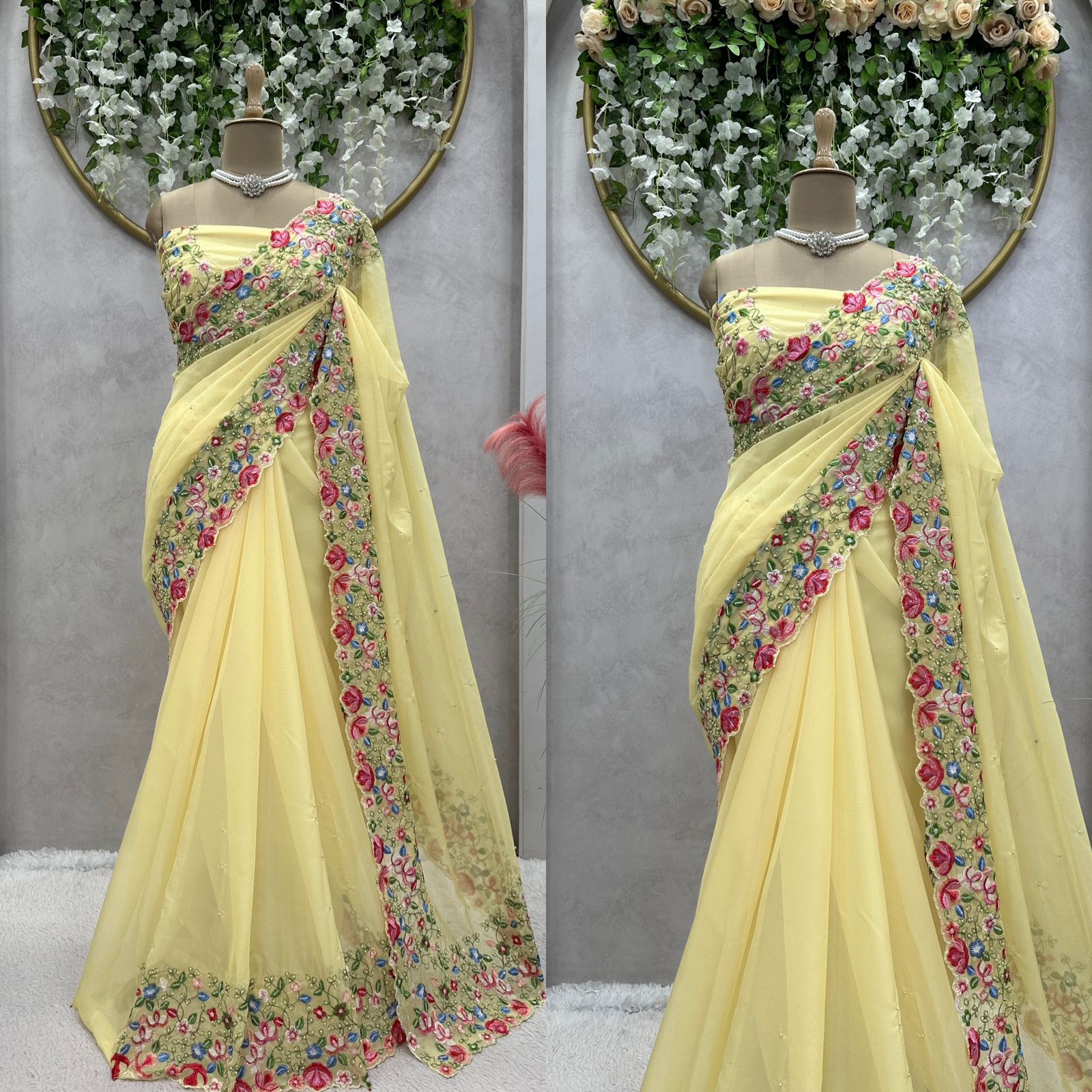 Stunning Sequence Work Yellow Color Saree