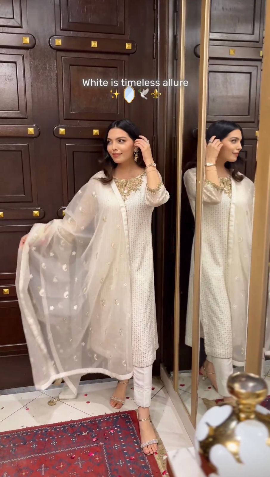 Outstanding Embroidery Work White Color Anarkali Suit