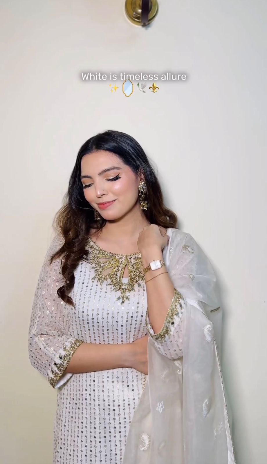 Outstanding Embroidery Work White Color Anarkali Suit