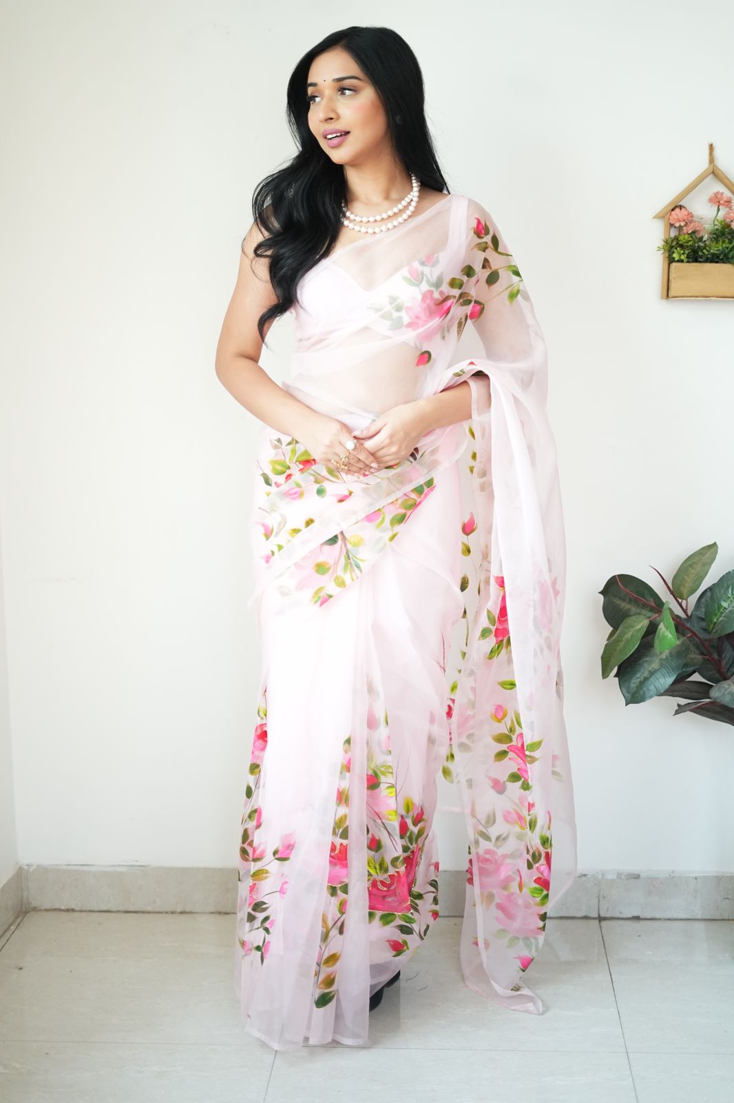 Fancy Digital Print White Color Ready To Wear Saree