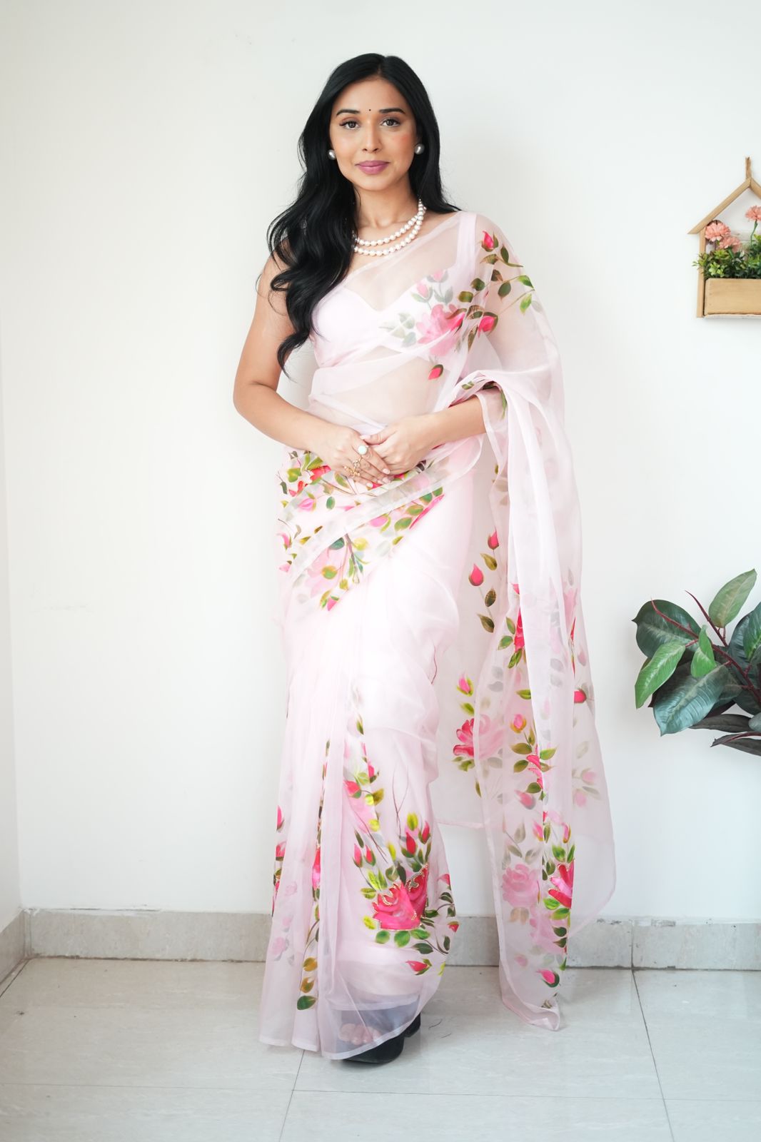 Fancy Digital Print White Color Ready To Wear Saree