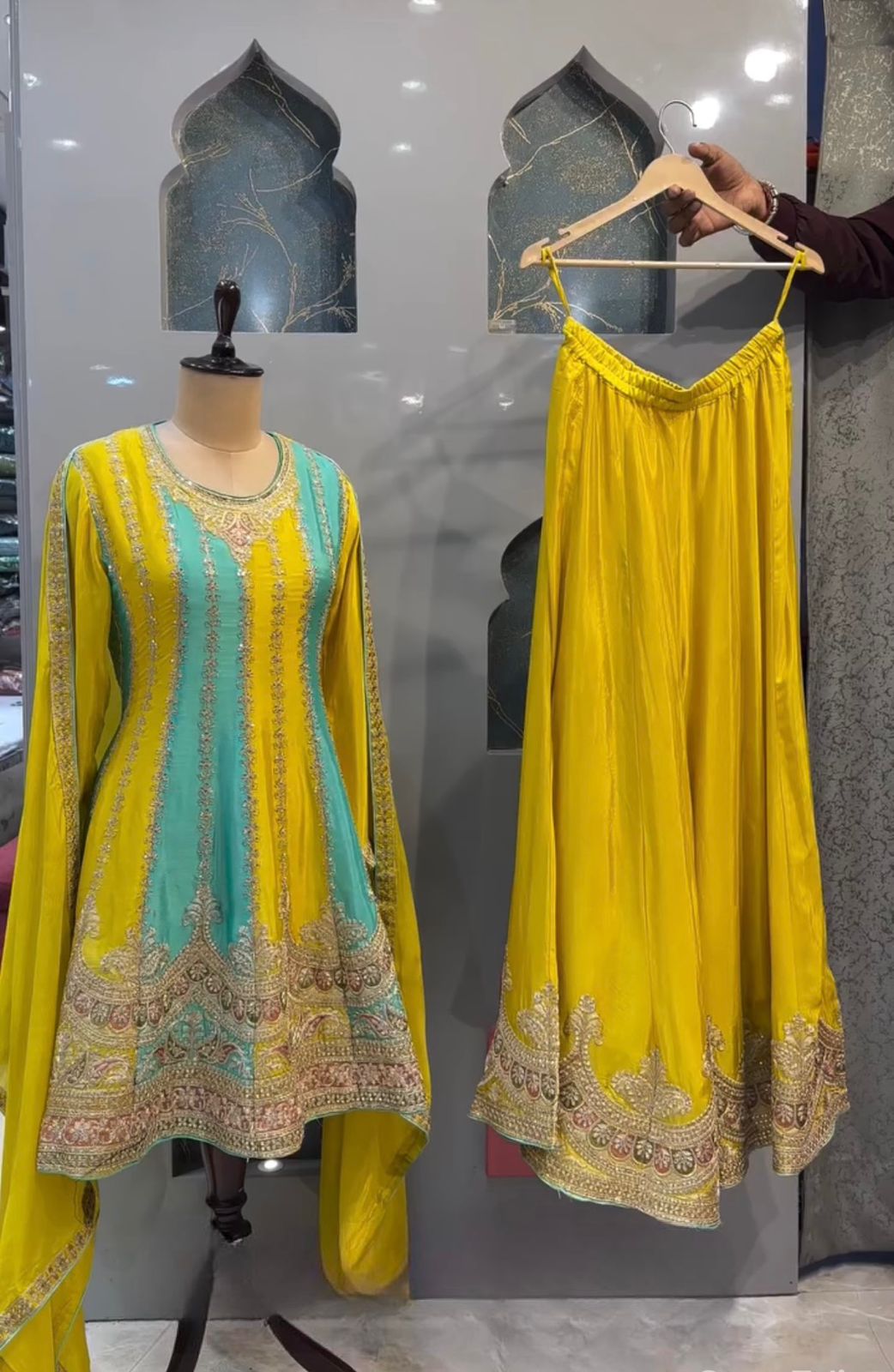 Fabulous  Embroidery Sequence Work Yellow Color Sharara Suit
