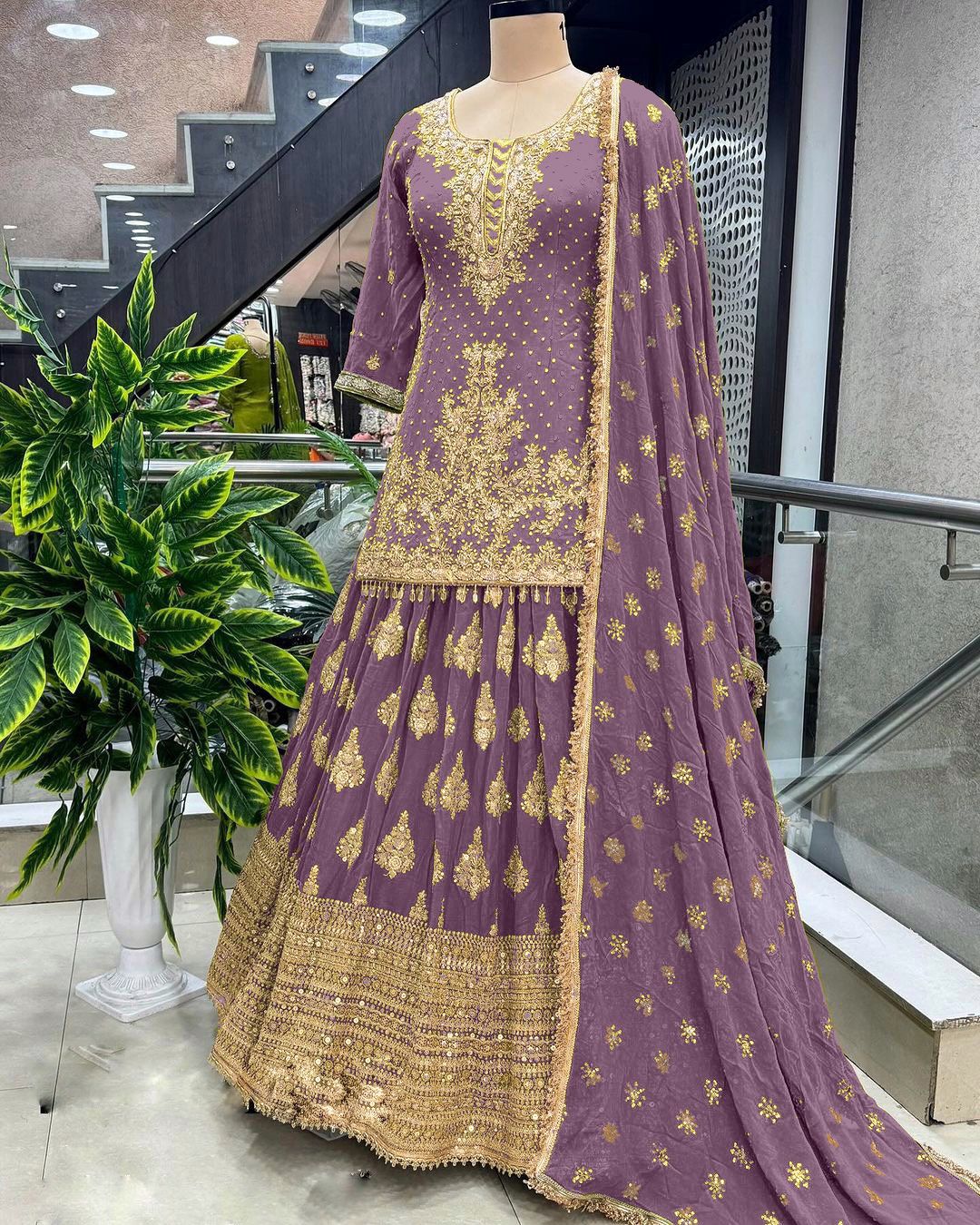 Good Looking Dusty Pink Ceremony Wear Embroidery Work Lehenga With Top