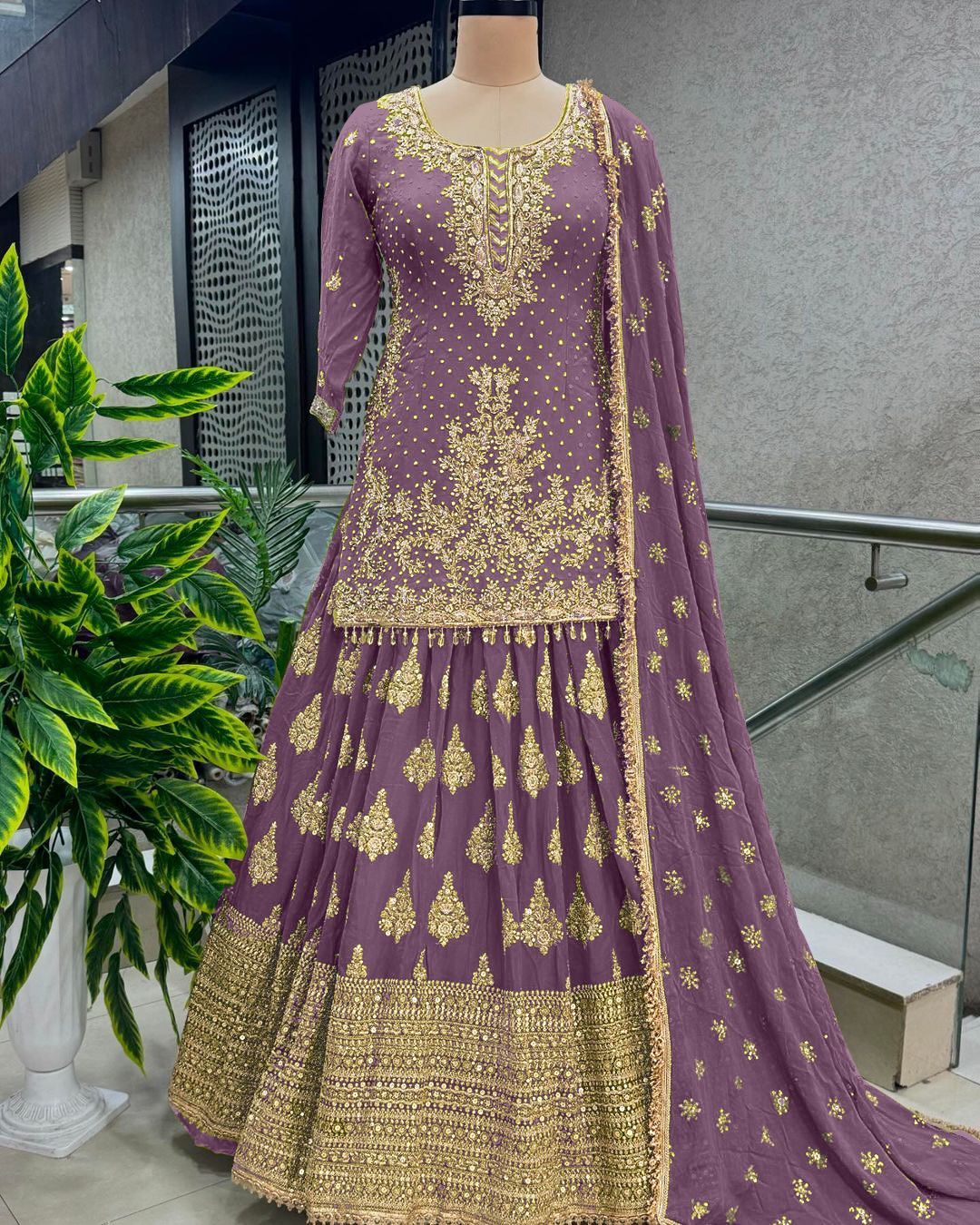 Good Looking Dusty Pink Ceremony Wear Embroidery Work Lehenga With Top