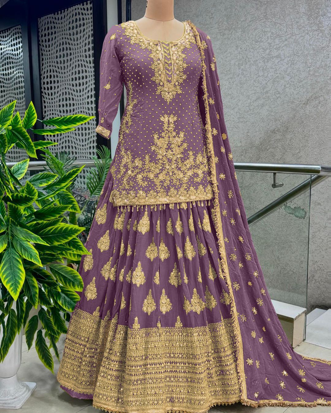 Good Looking Dusty Pink Ceremony Wear Embroidery Work Lehenga With Top