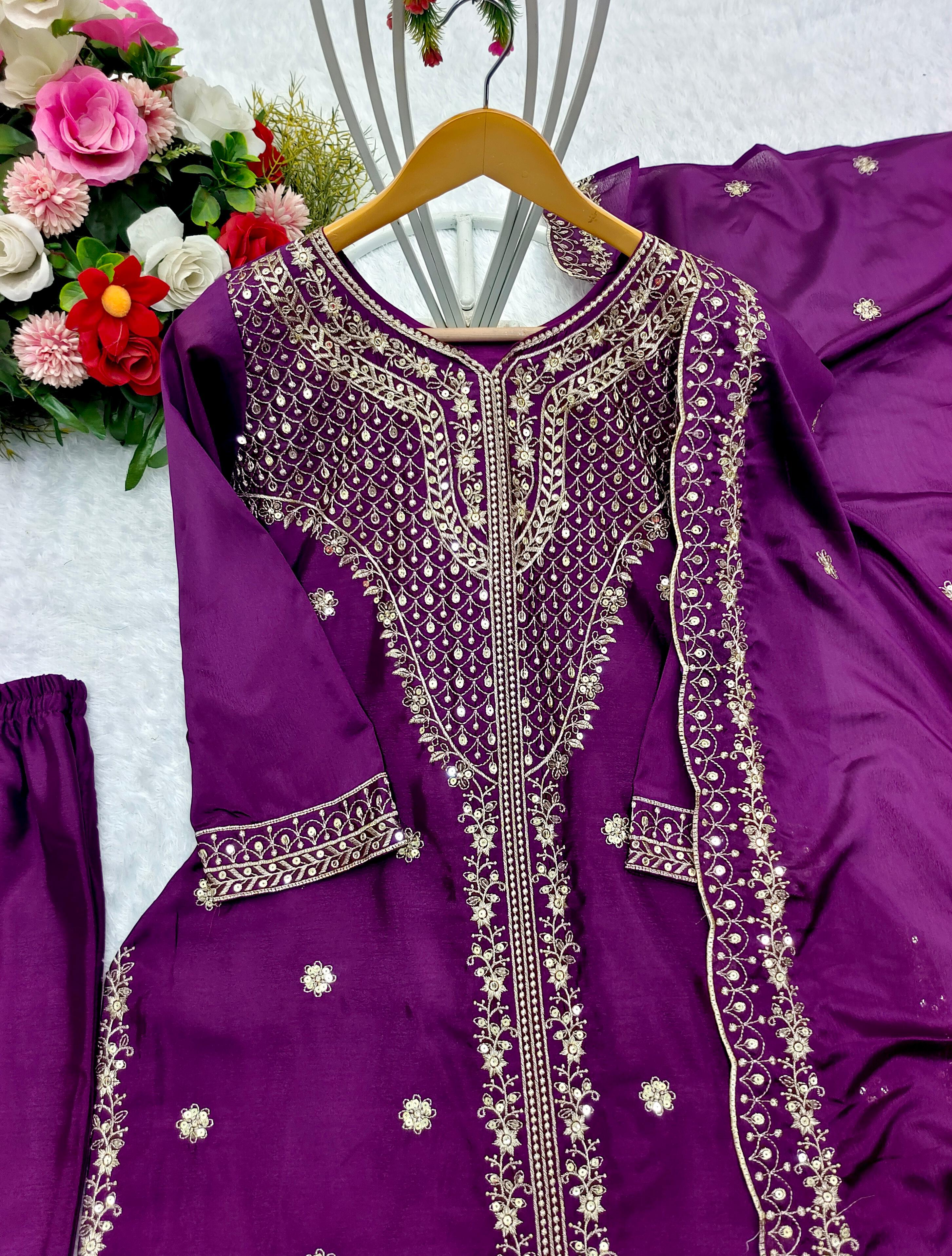 Preferable Embroidery Work Purple Color Anarkali Suit