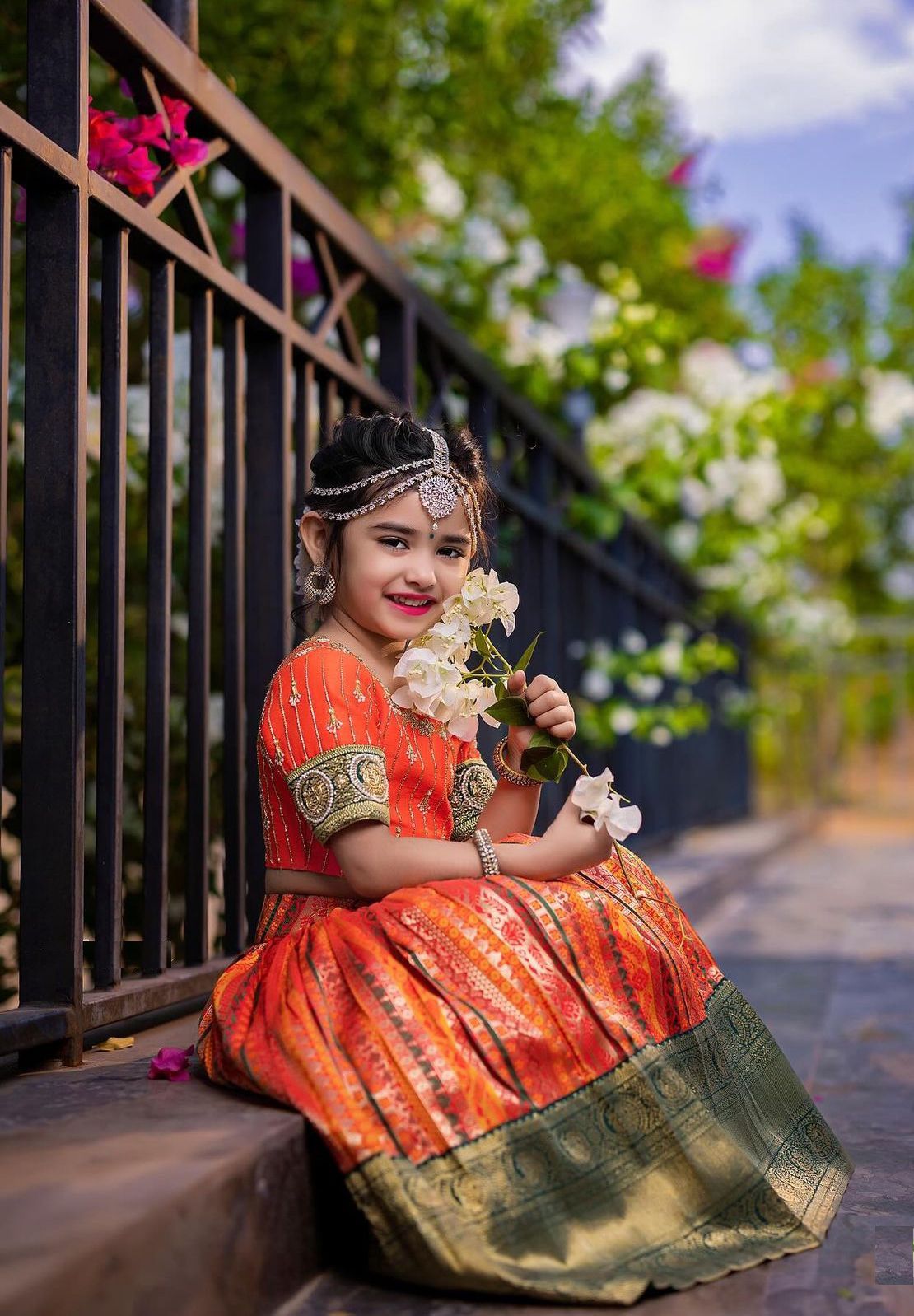 Orange Color Digital Printed Baby Girl Lehnga Choli