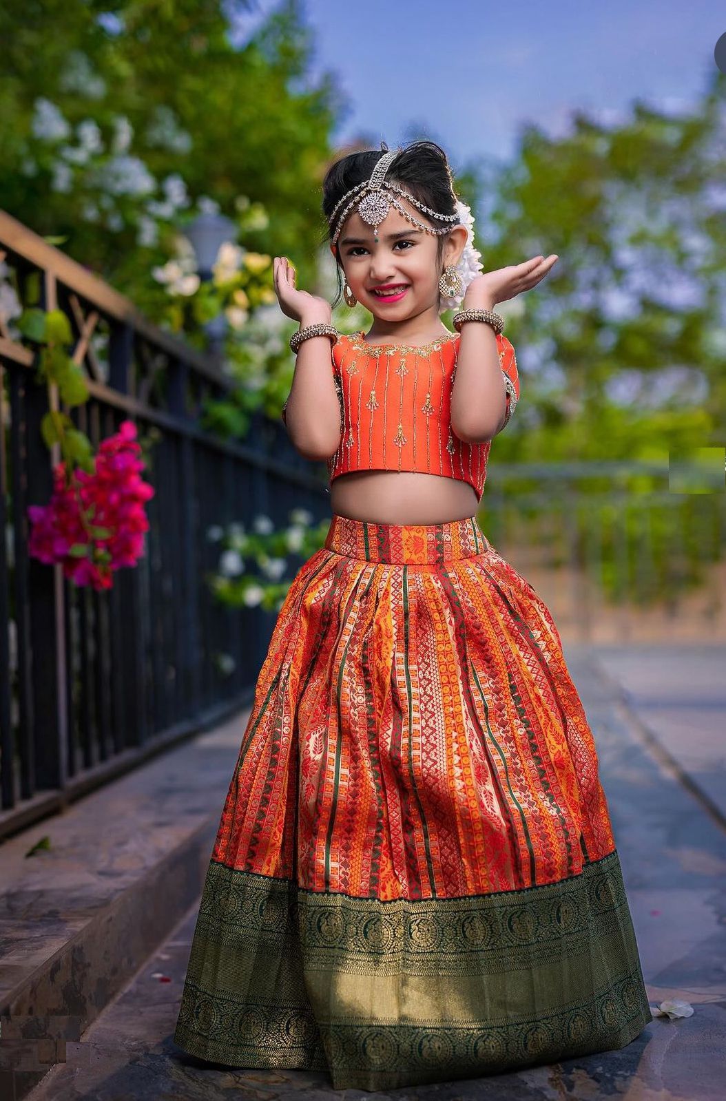 Orange Color Digital Printed Baby Girl Lehnga Choli