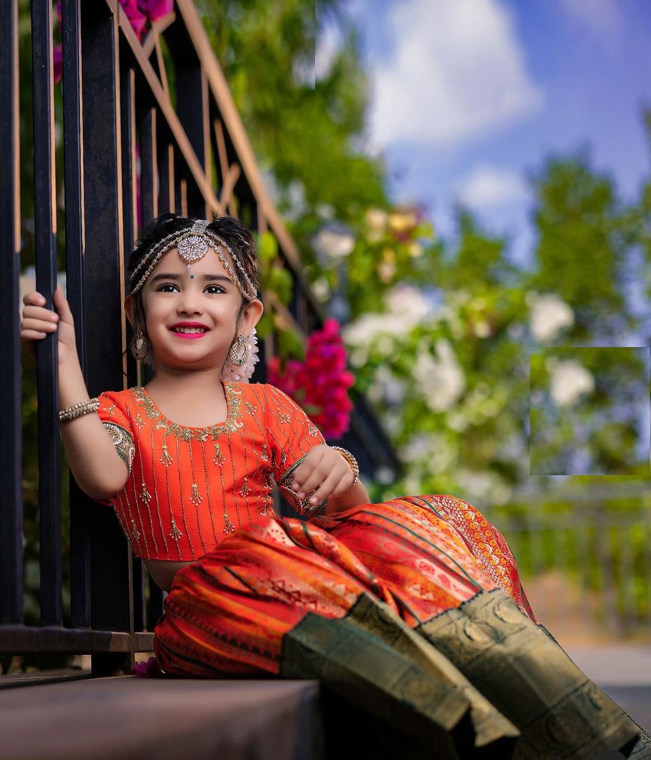 Orange Color Digital Printed Baby Girl Lehnga Choli