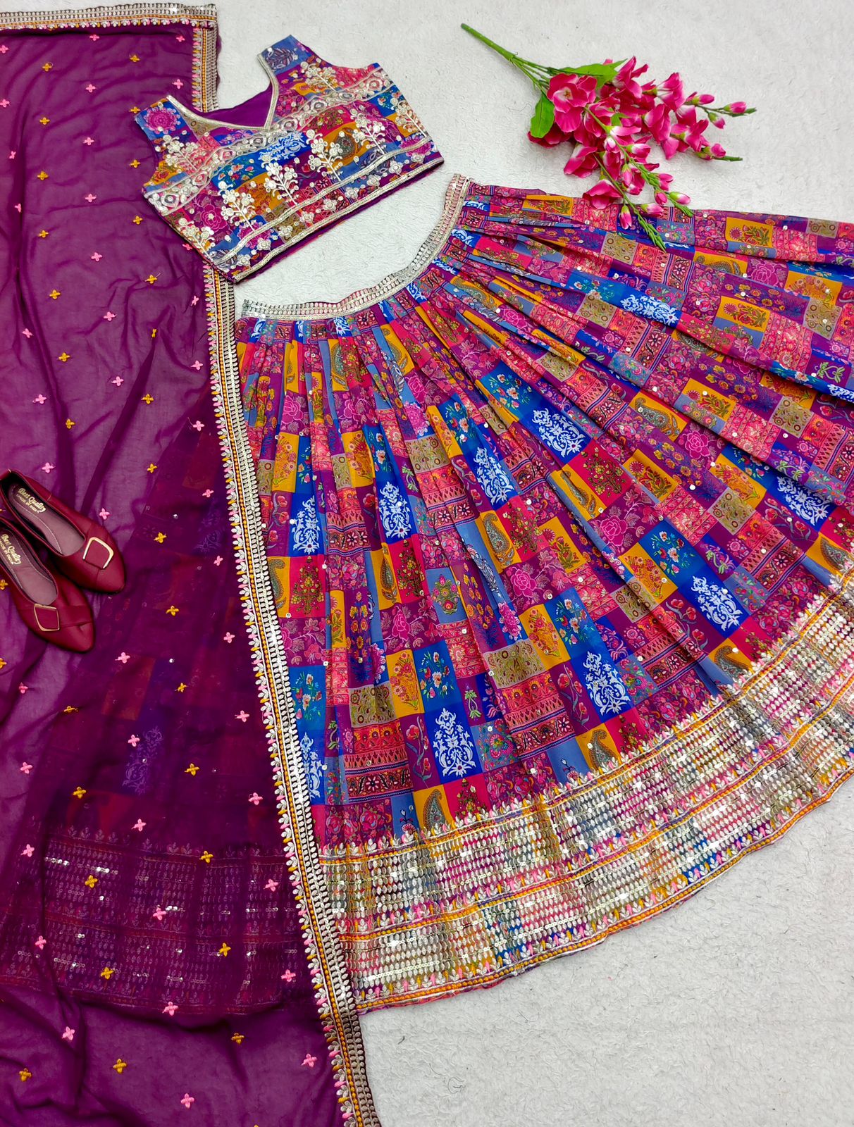 Traditional Wea Embroidery Work Purple Color Lehenga Choli