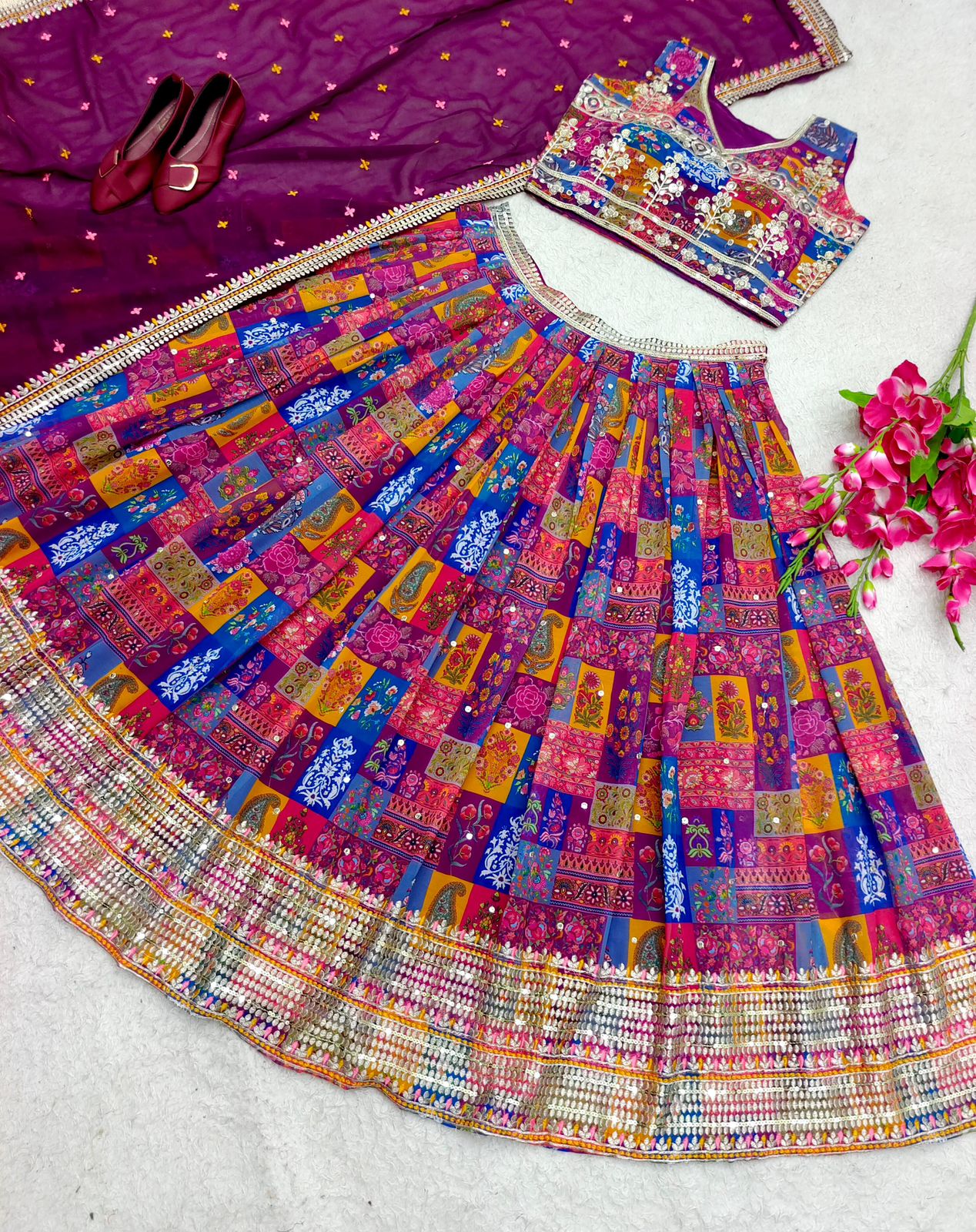 Traditional Wea Embroidery Work Purple Color Lehenga Choli