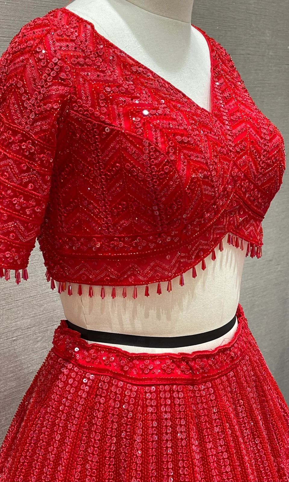 Admiring Foux gorgette Red Color Lehnga Choli