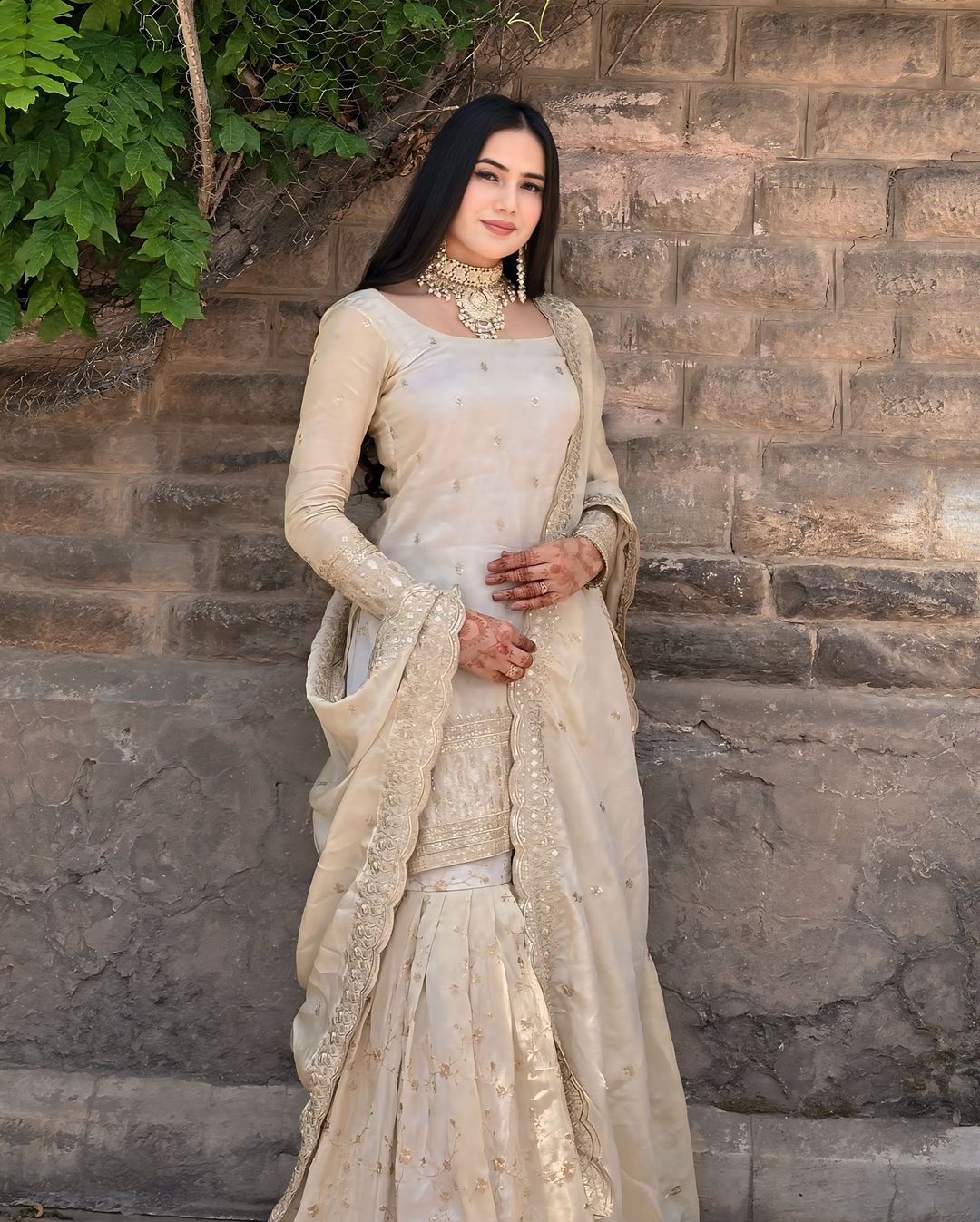 Majestic Cream Chinon Silk Embroidery Sequence Salwar Suit