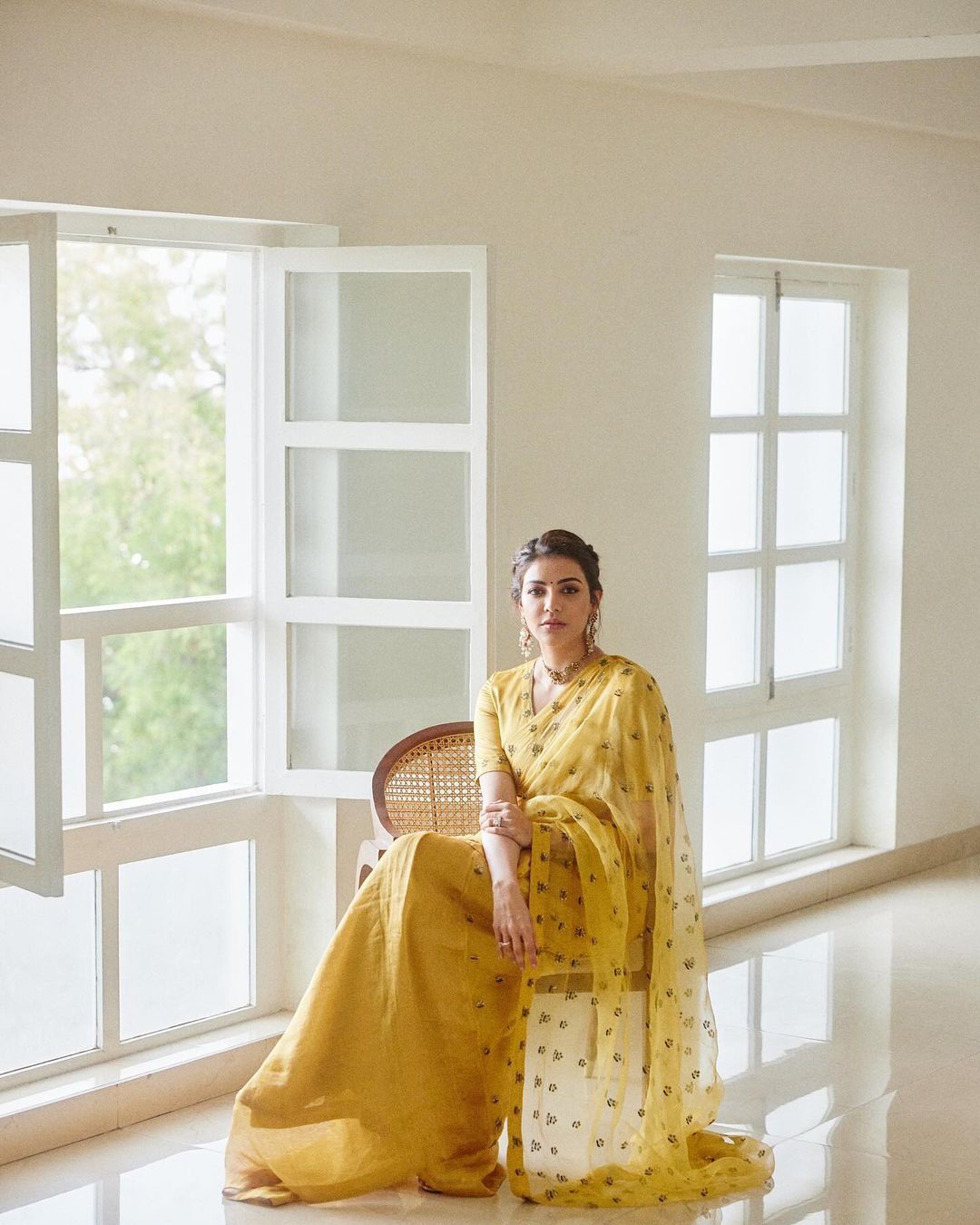 Presenting Sequence Work Yellow Color Saree