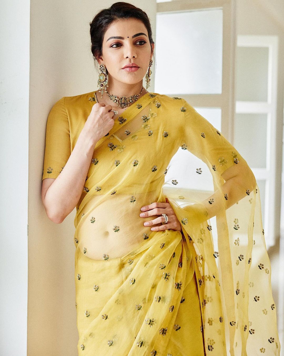 Presenting Sequence Work Yellow Color Saree