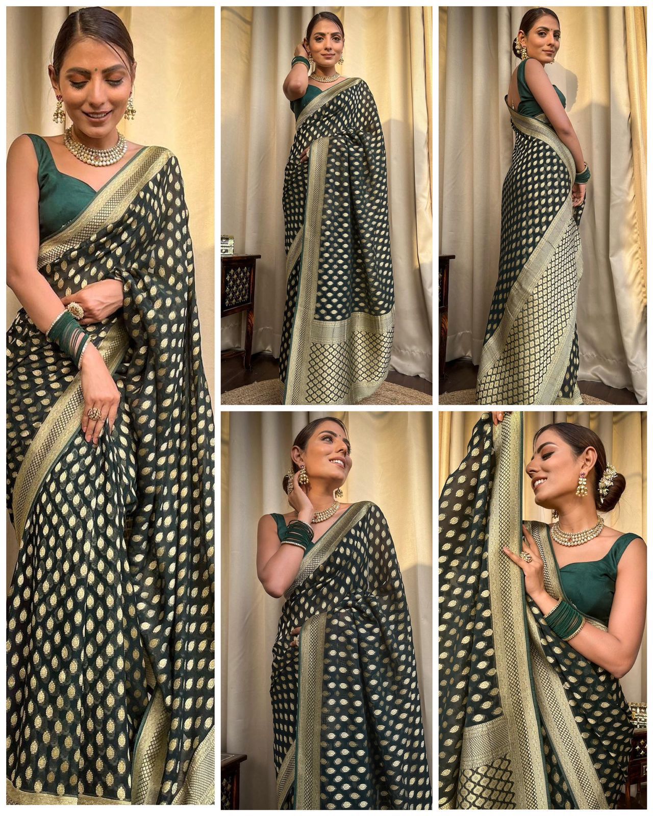 BEAUTIFUL GREEN COLOR RICH PALLU JACQUARD WORK  SAREE.