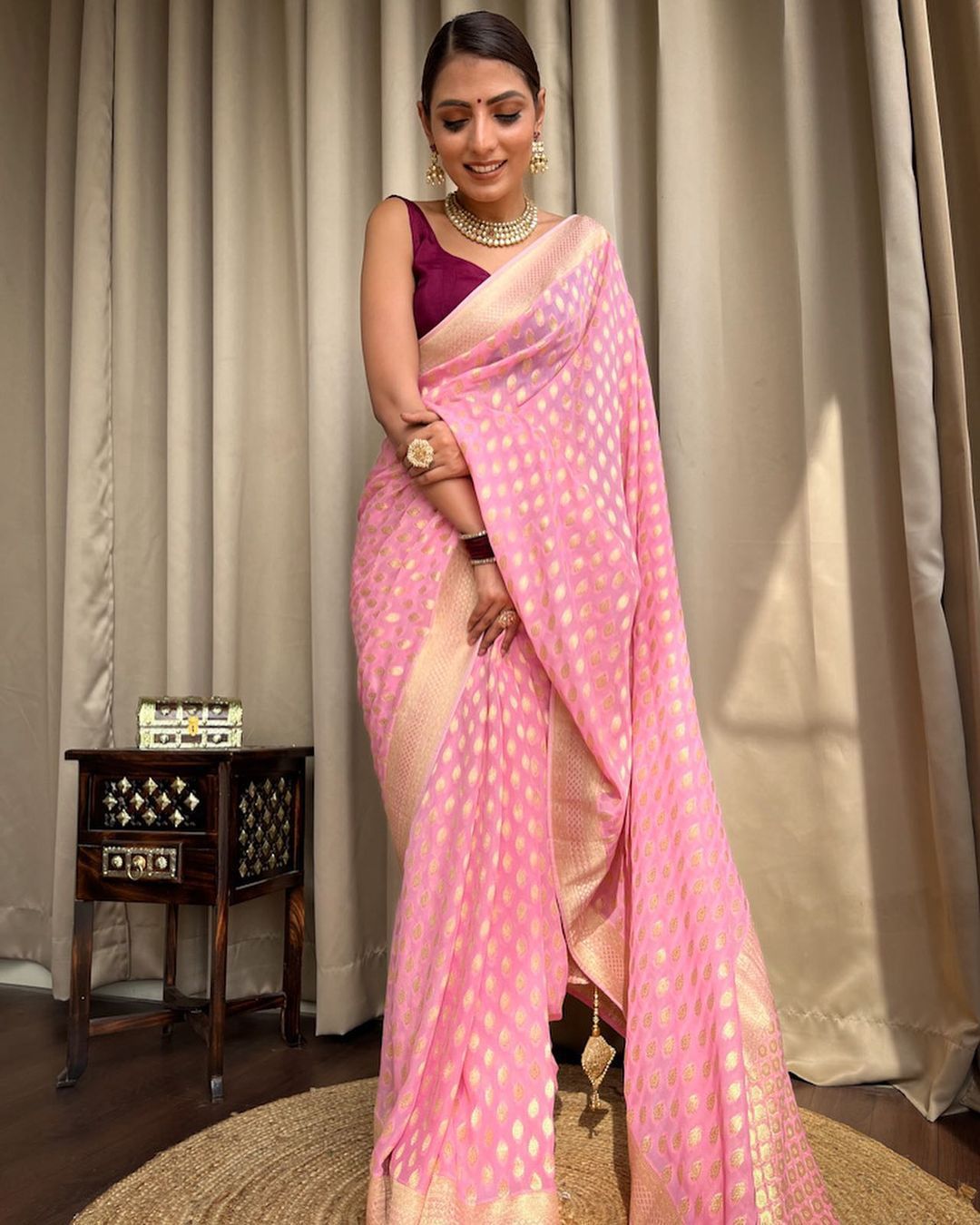 BEAUTIFUL PINK COLOR RICH PALLU JACQUARD WORK  SAREE.