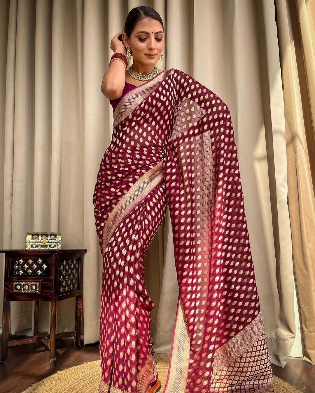 BEAUTIFUL MAROON COLOR RICH PALLU JACQUARD WORK  SAREE.