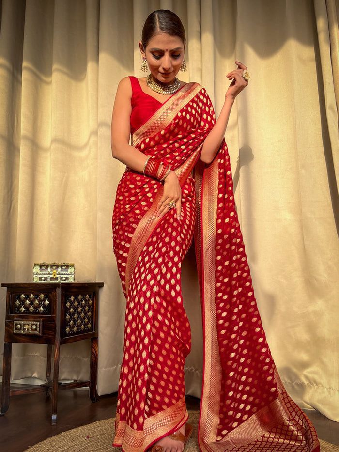 BEAUTIFUL RED COLOR RICH PALLU JACQUARD WORK  SAREE.