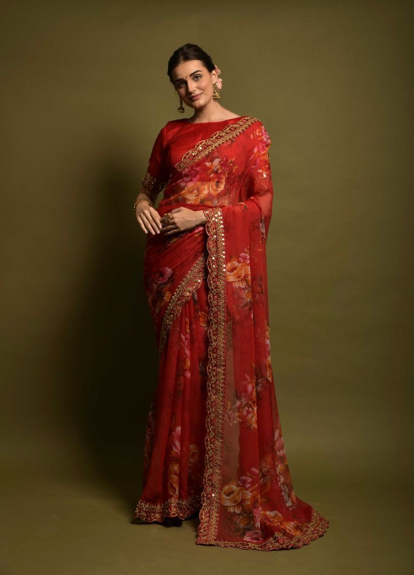 Innovative Maroon Color Floral Printed Saree