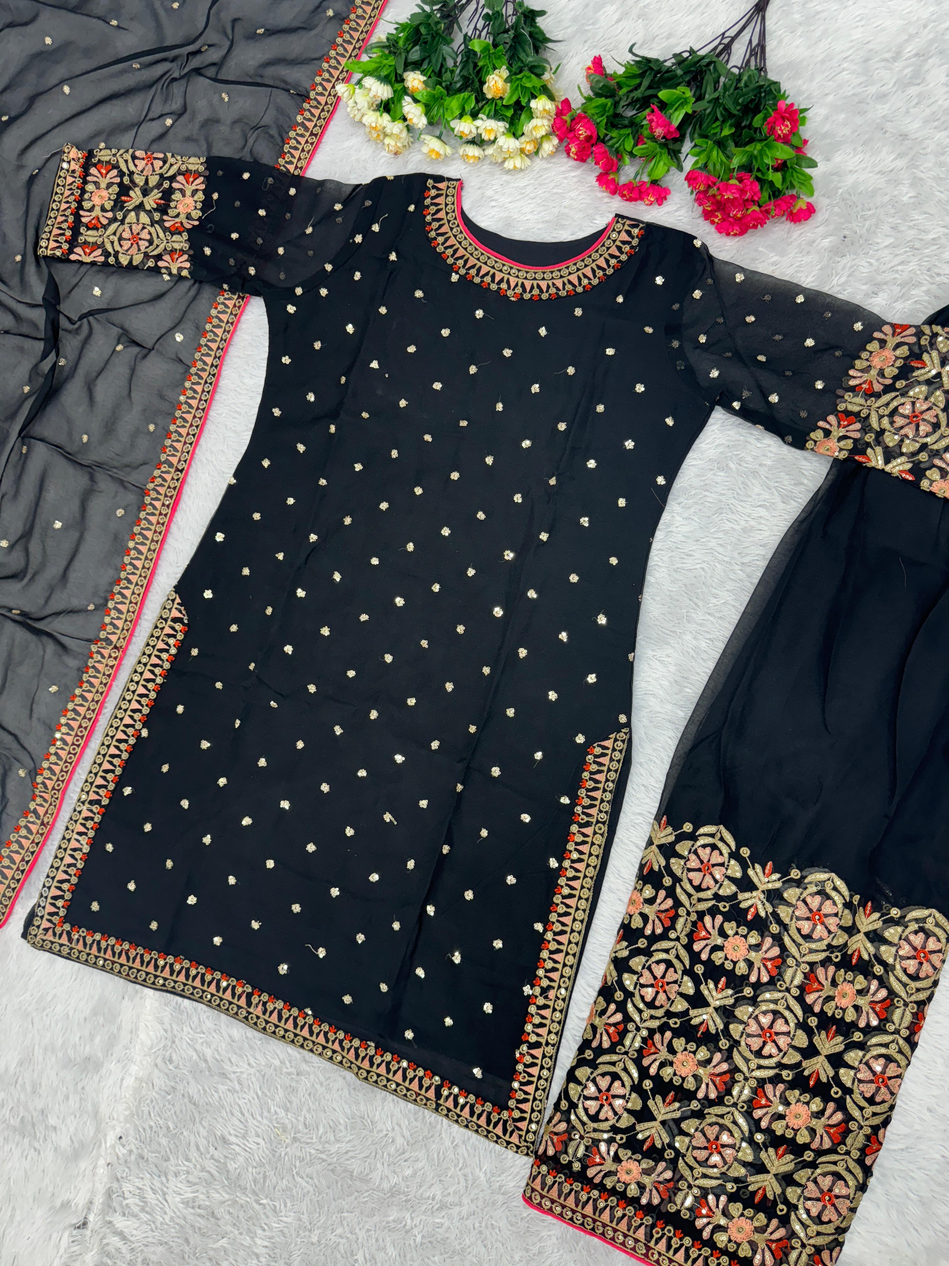 Heavy Georgette Black Color Dazzling Sharara Suit