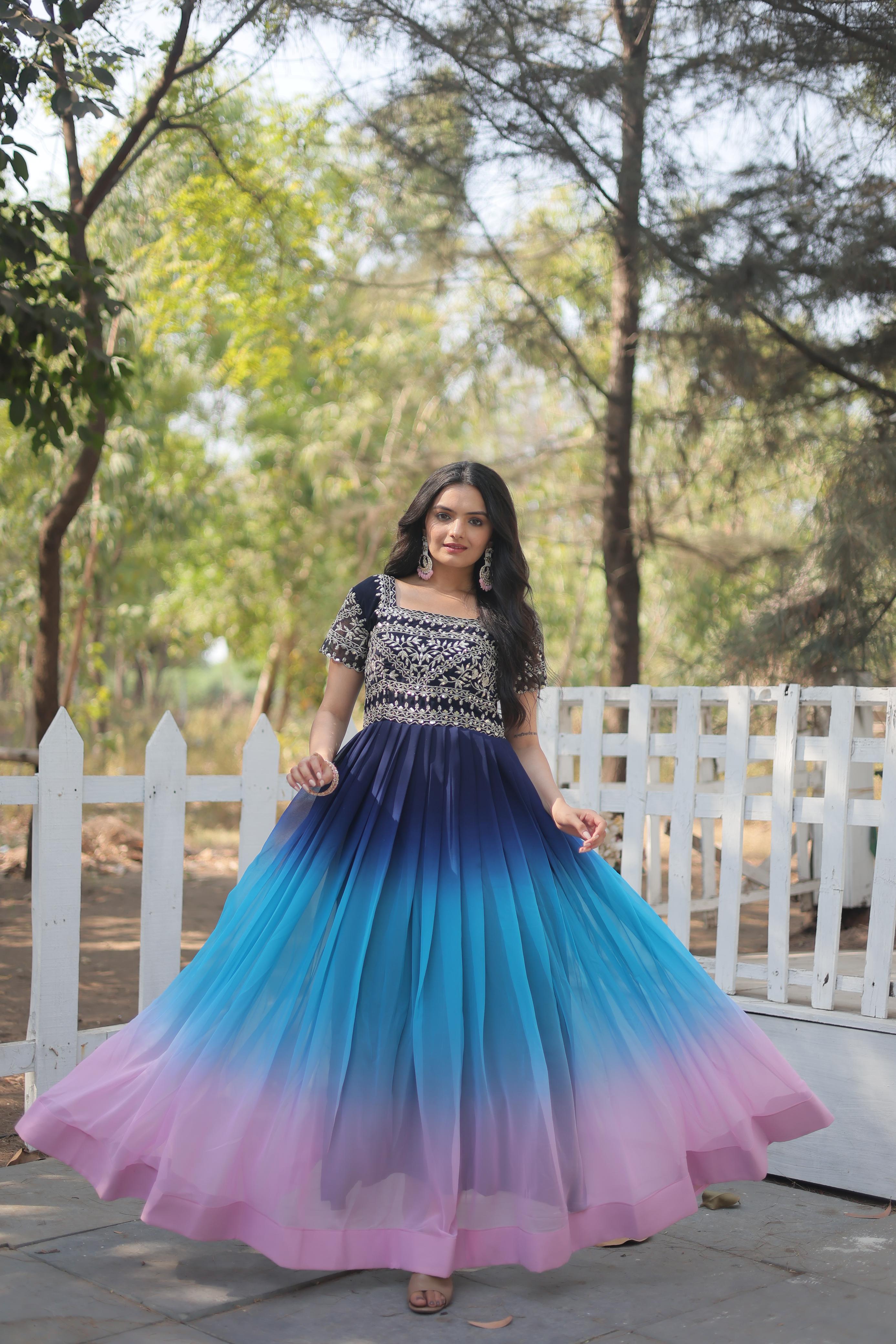 Delightful Navy Blue With Sequence Work Gown