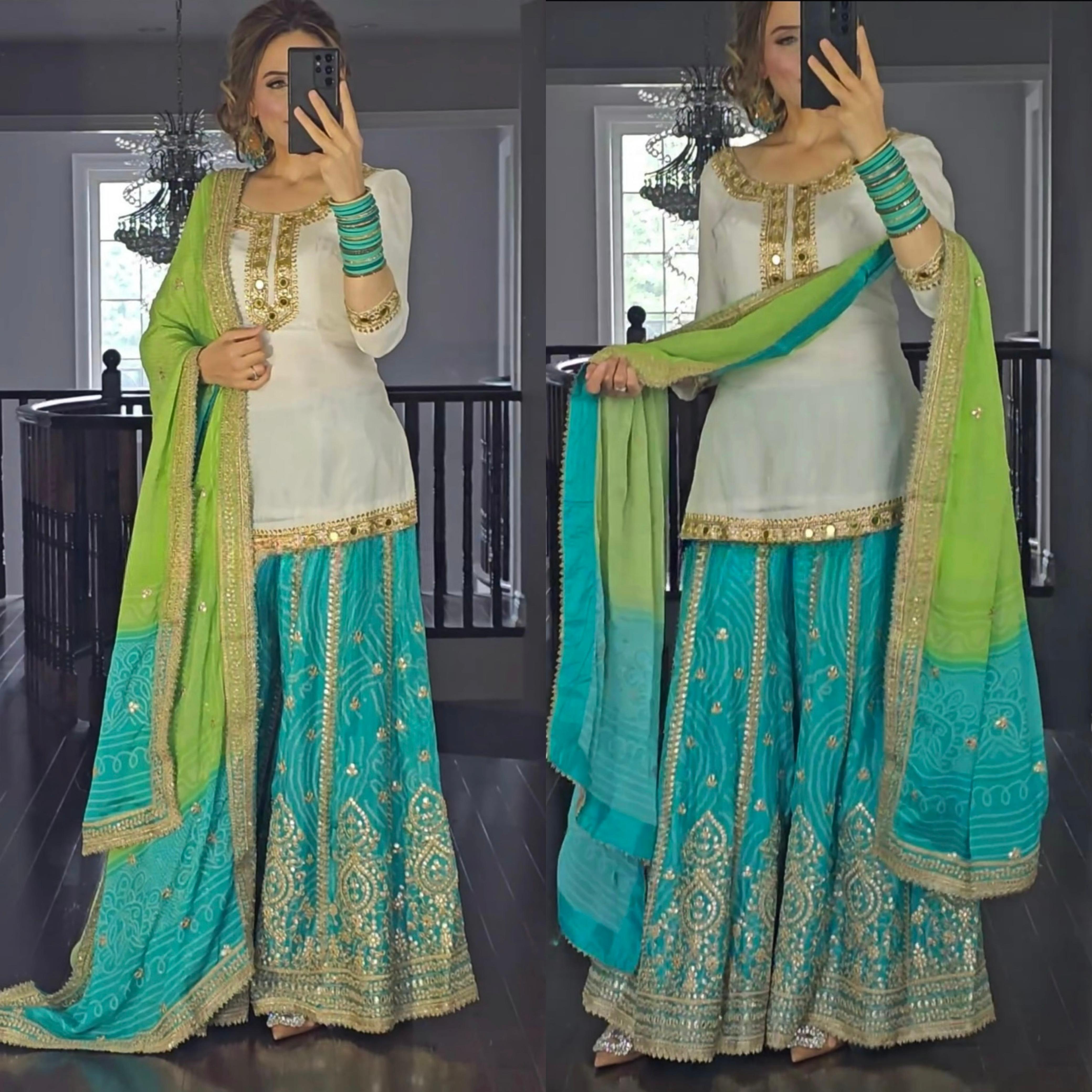 Innovative  Sequence Work Sky Blue Color Sharara Suit