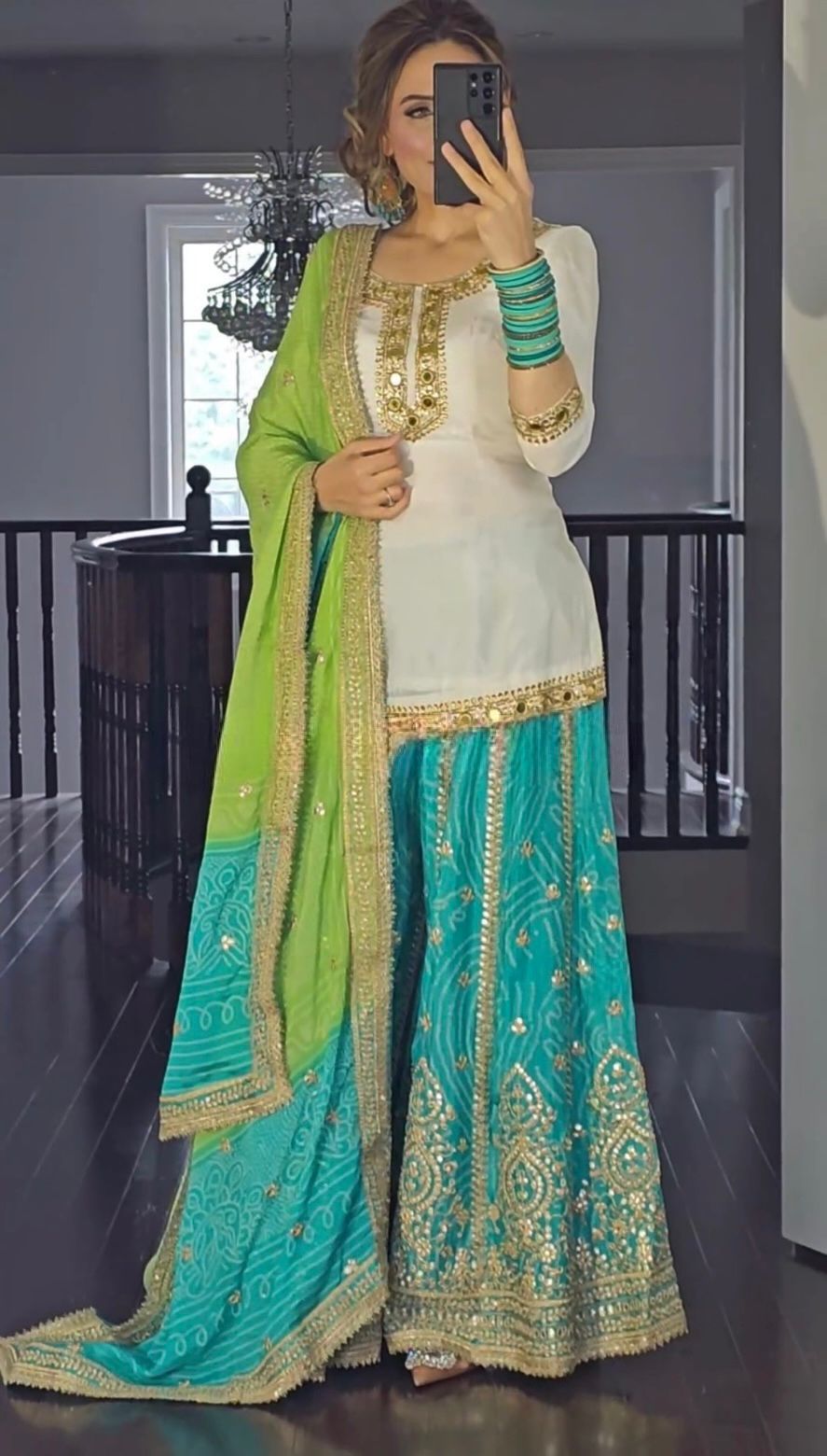 Innovative  Sequence Work Sky Blue Color Sharara Suit