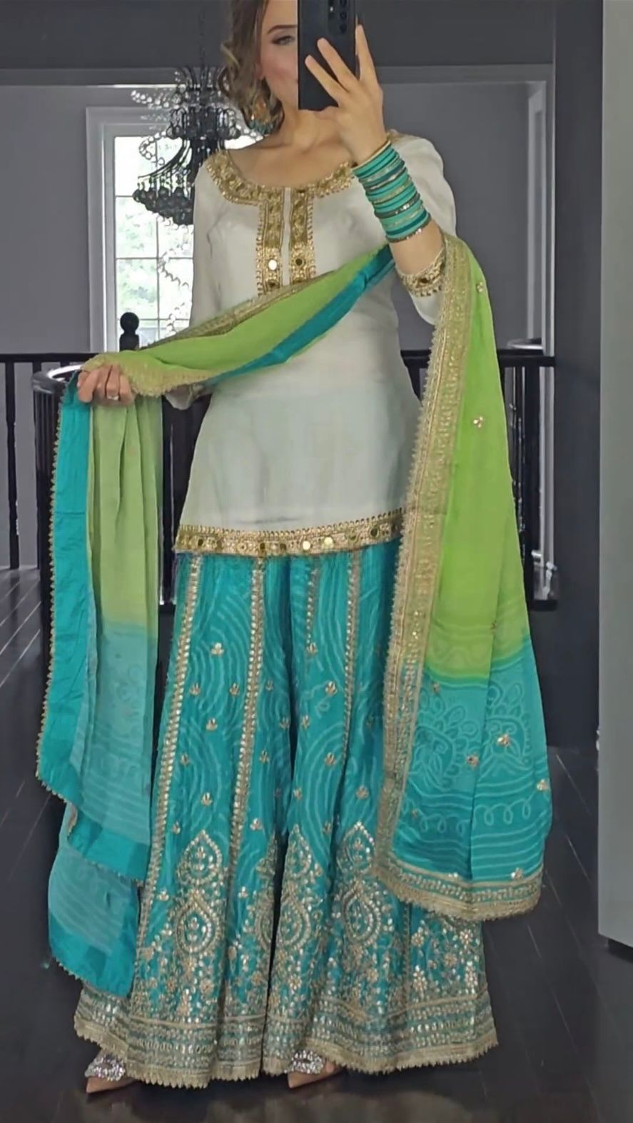 Innovative  Sequence Work Sky Blue Color Sharara Suit