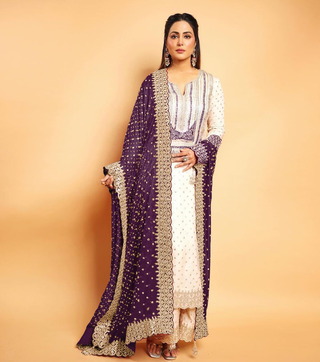 Captivating Embroidery Sequence Work Purple Color Anarkali Suit