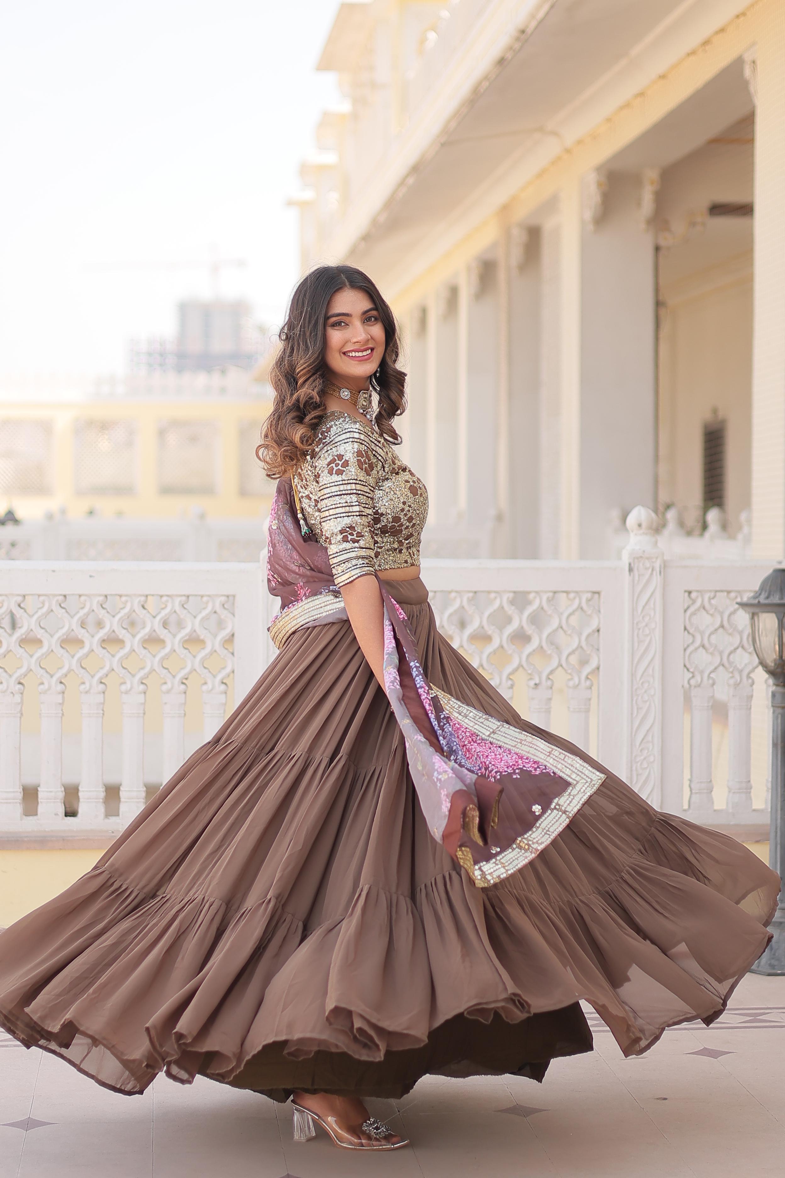 Exclusive Sequence Work Brown Color Lehenga Choli