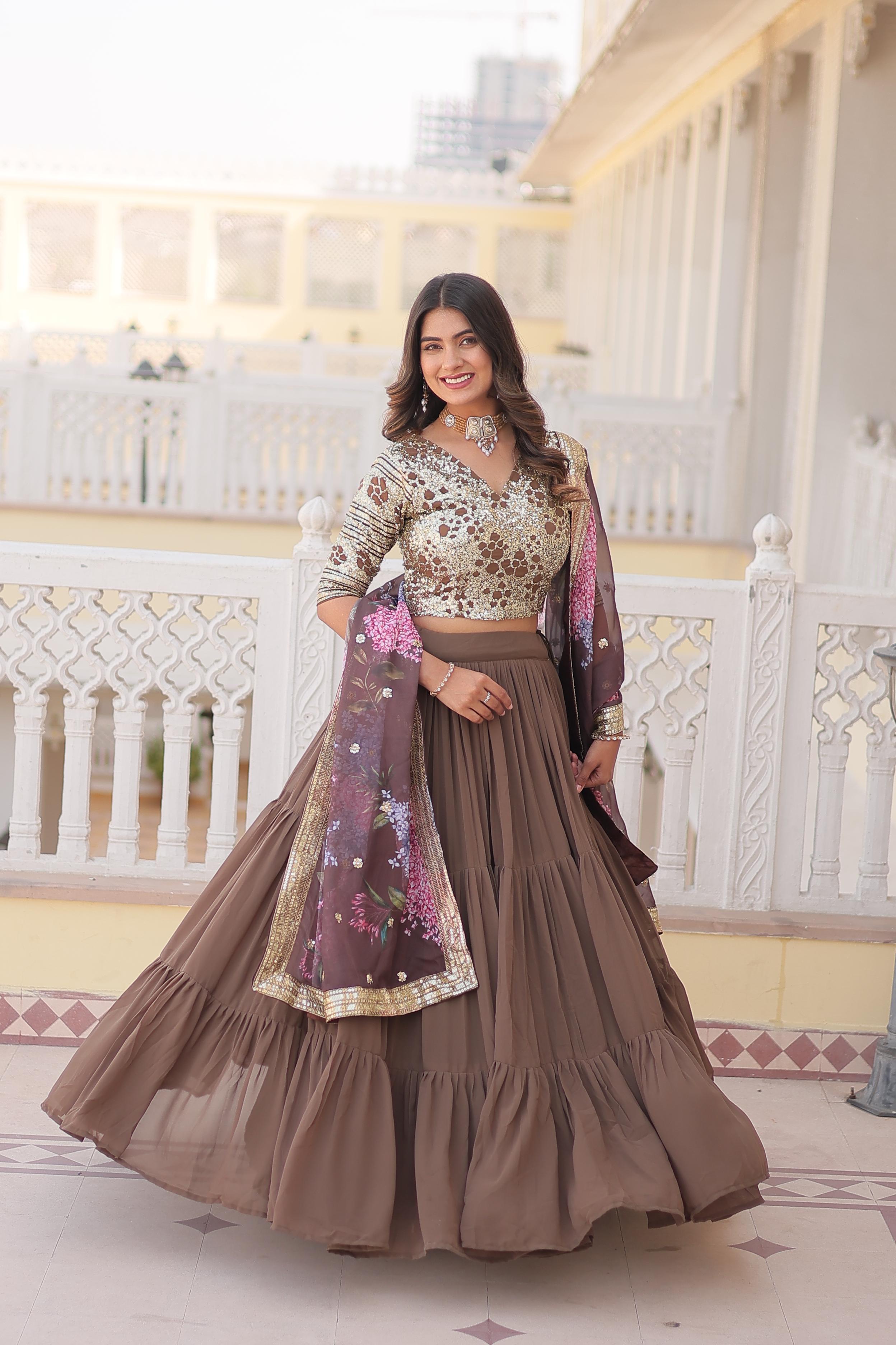 Exclusive Sequence Work Brown Color Lehenga Choli