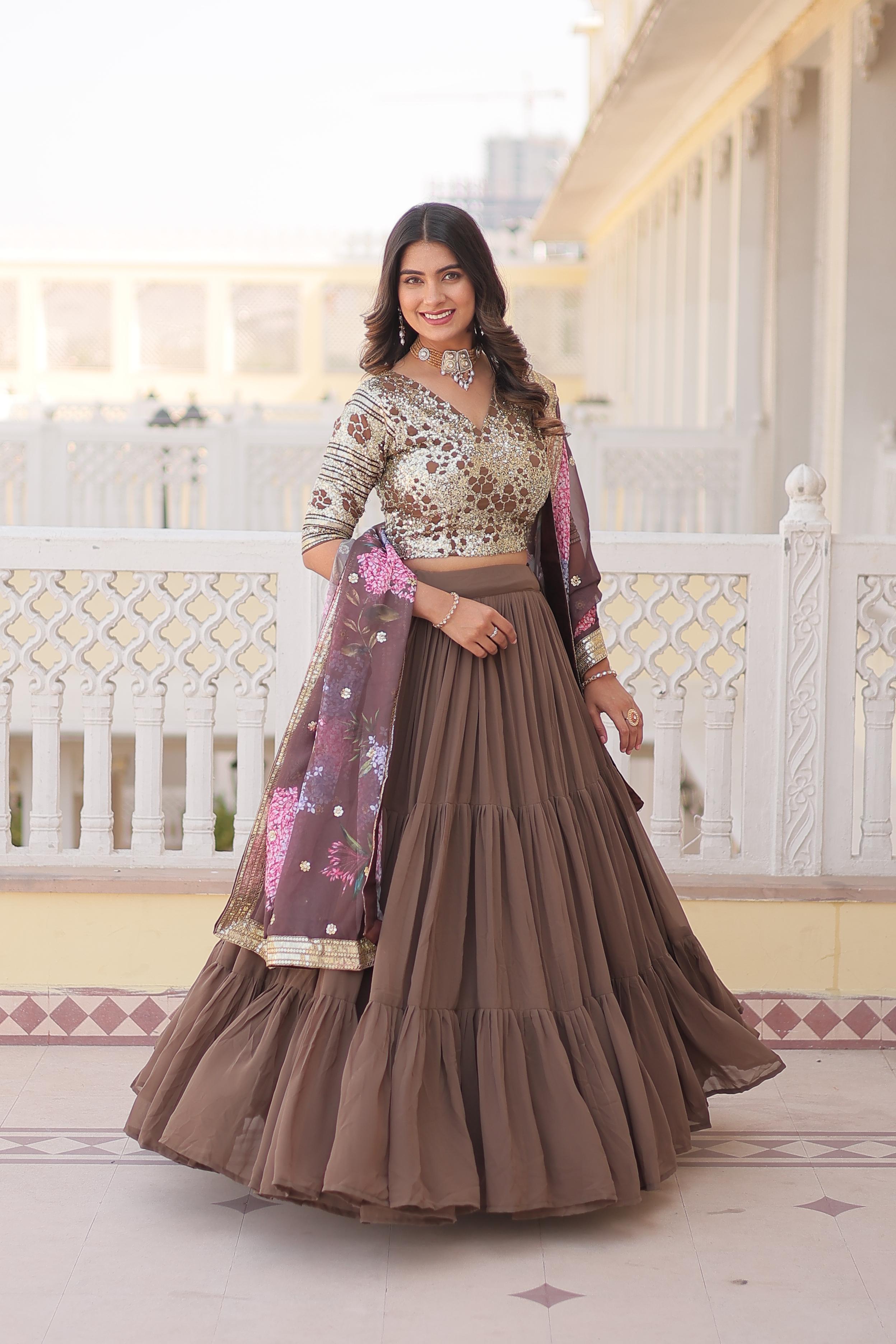 Exclusive Sequence Work Brown Color Lehenga Choli